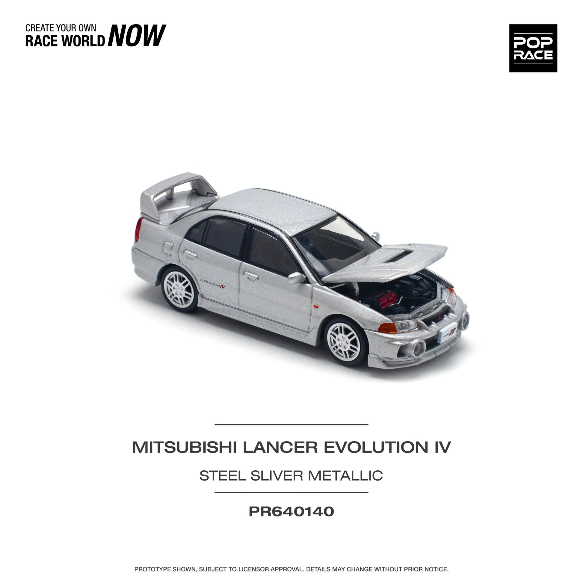Front view of Mitsubishi Lancer Evolution IV 1:64 diecast model out of box