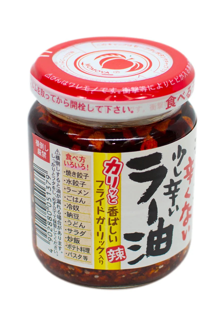 Jar of Momoya Sukoshi Karai RA-YU mild chili oil 110g