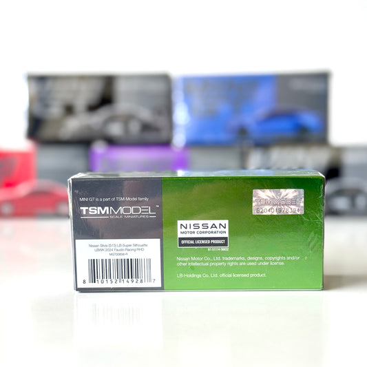 Rear of Mini GT box for LBWK Nissan Silvia S15 Fausto Racing diecast
