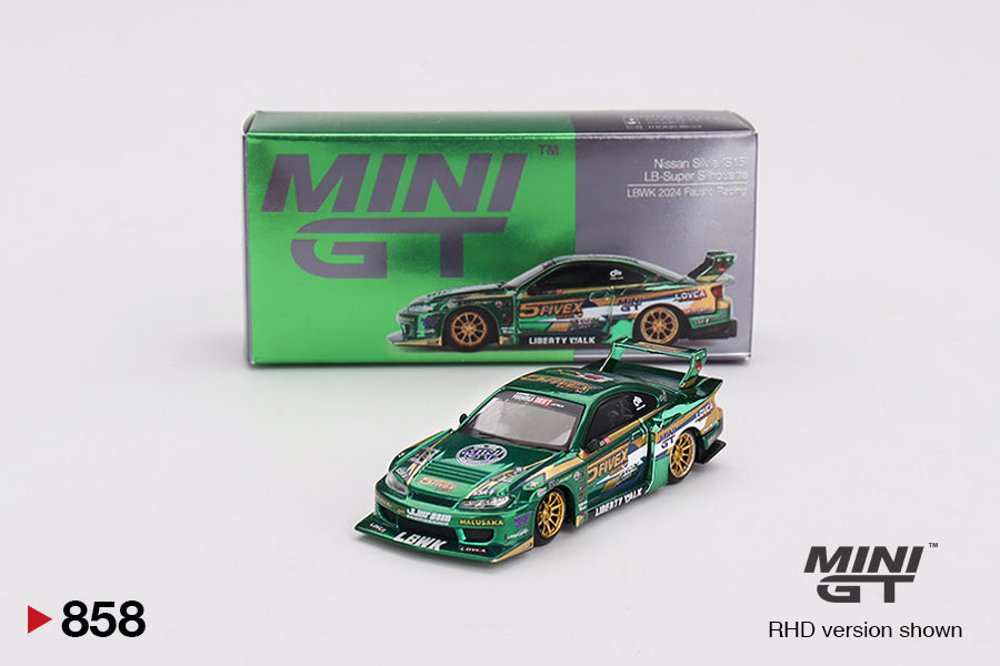 Front view of Nissan Silvia S15 LB-Super Silhouette 2024 Fausto Racing 1:64 diecast by Mini GT