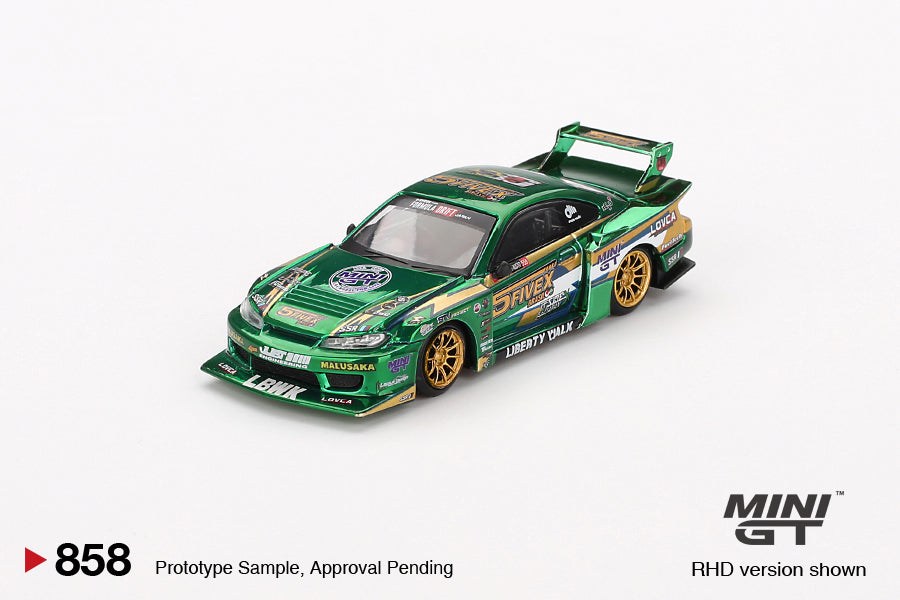 Top-down view of Nissan Silvia S15 1:64 Fausto Racing Super Silhouette by Mini GT