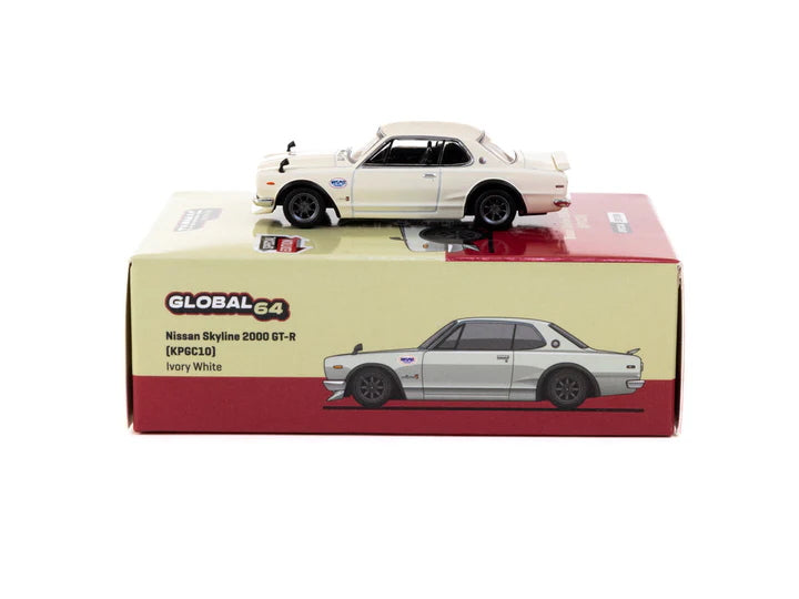 Unboxed side angle of Nissan Skyline GT-R Ivory White diecast model