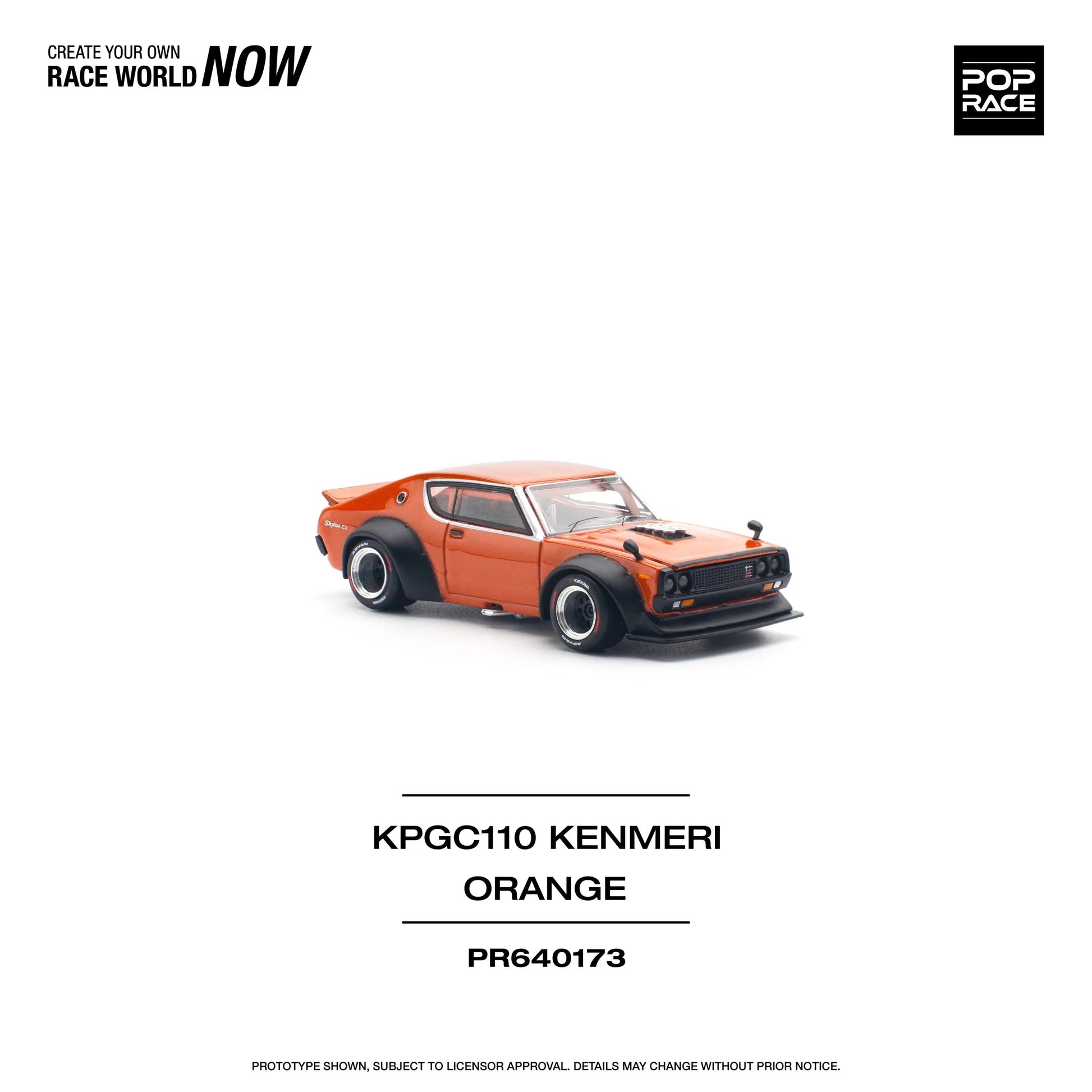 Front view of Nissan Skyline GT-R V8 Kenmeri Orange by Pop Race