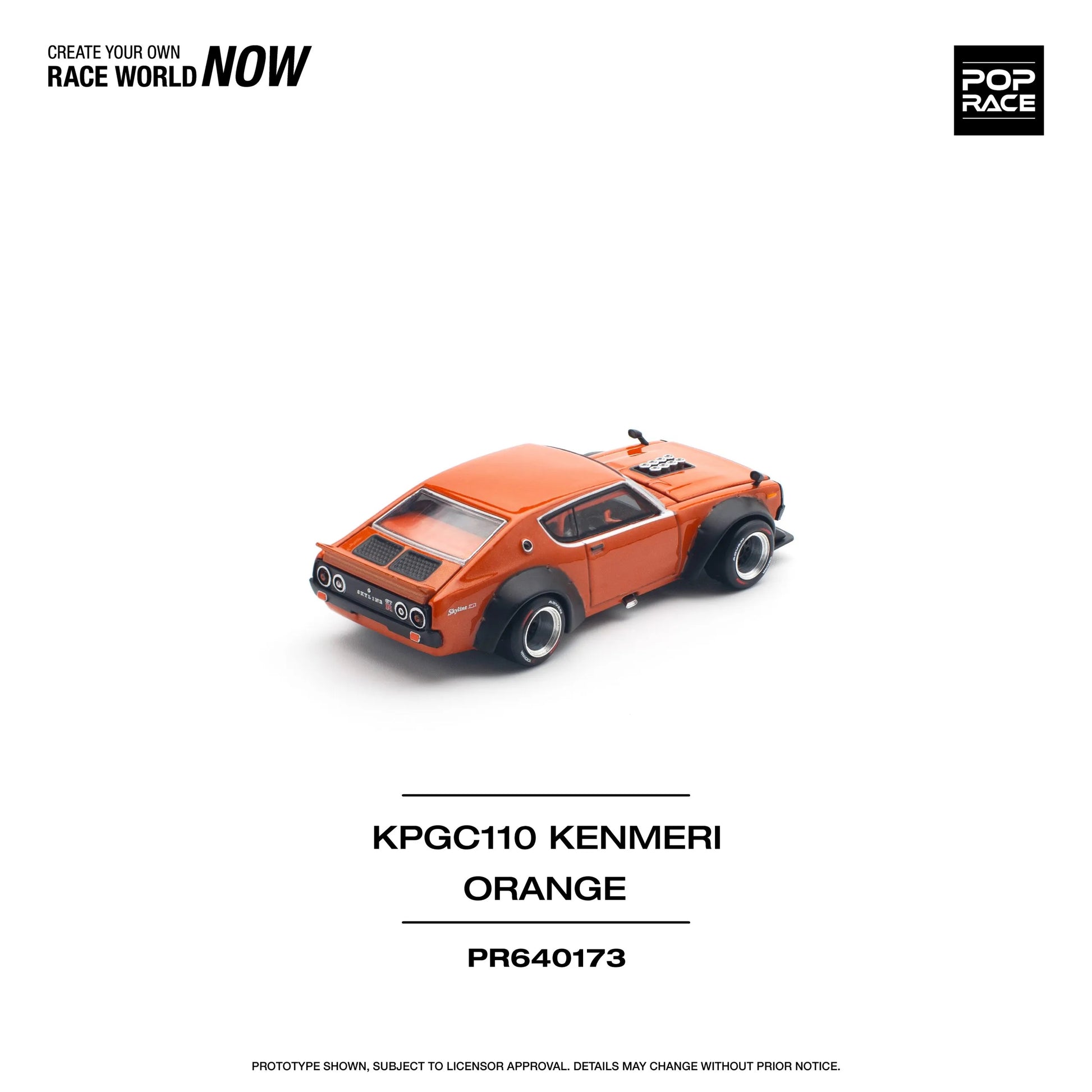 Another rear angle of Pop Race Nissan Skyline GT-R V8 Kenmeri Orange drift model unboxed