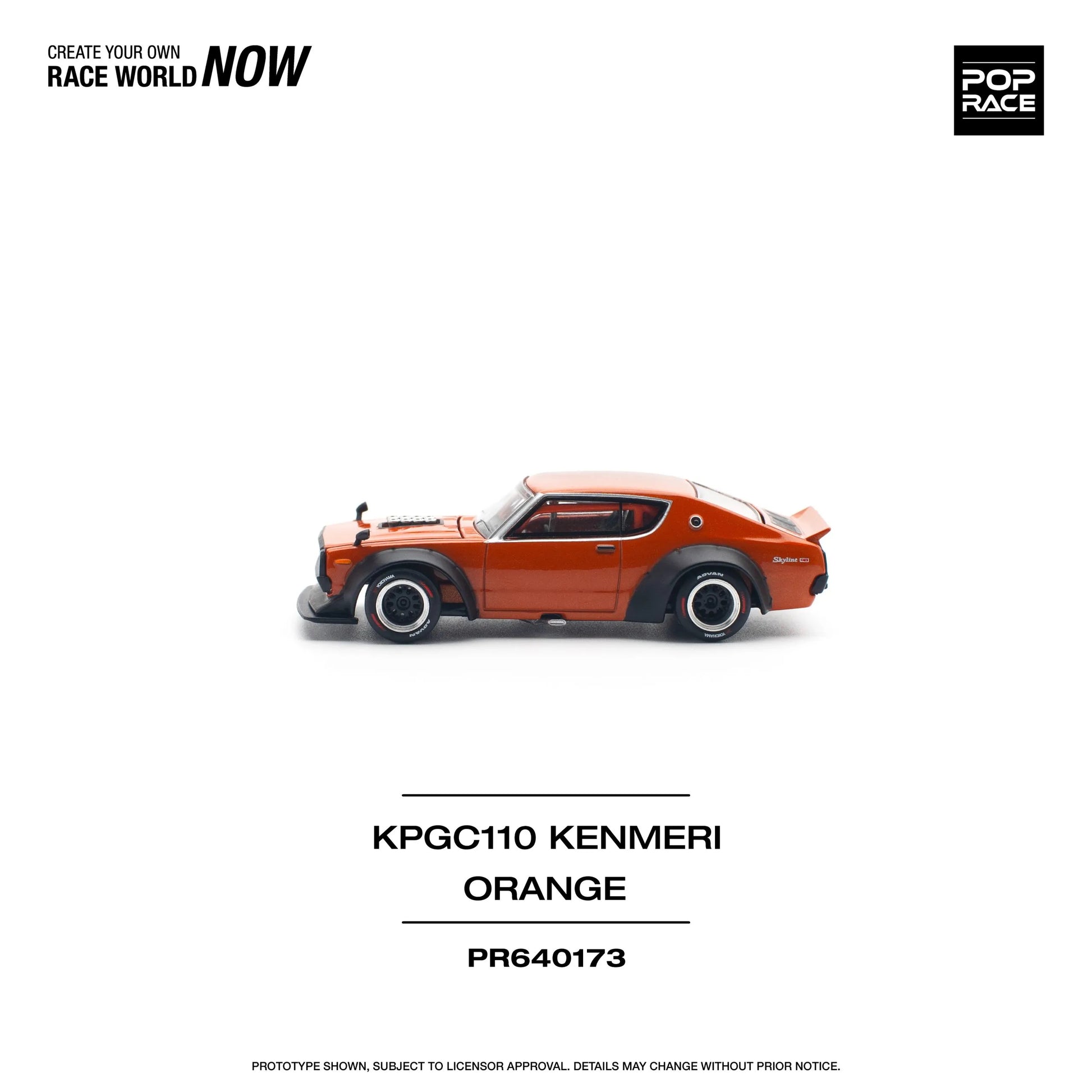 Another right angle side profile of Nissan Skyline GT-R V8 Drift Kenmeri 1:64 diecast car