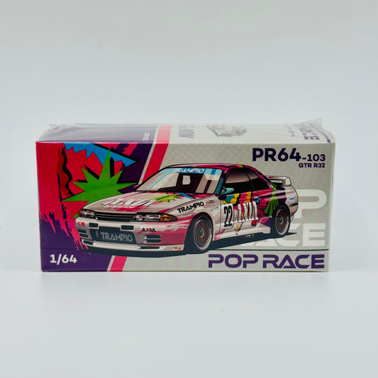 Front view of boxed Pop Race Nissan Skyline GT-R R32 AXIA Group A diecast model