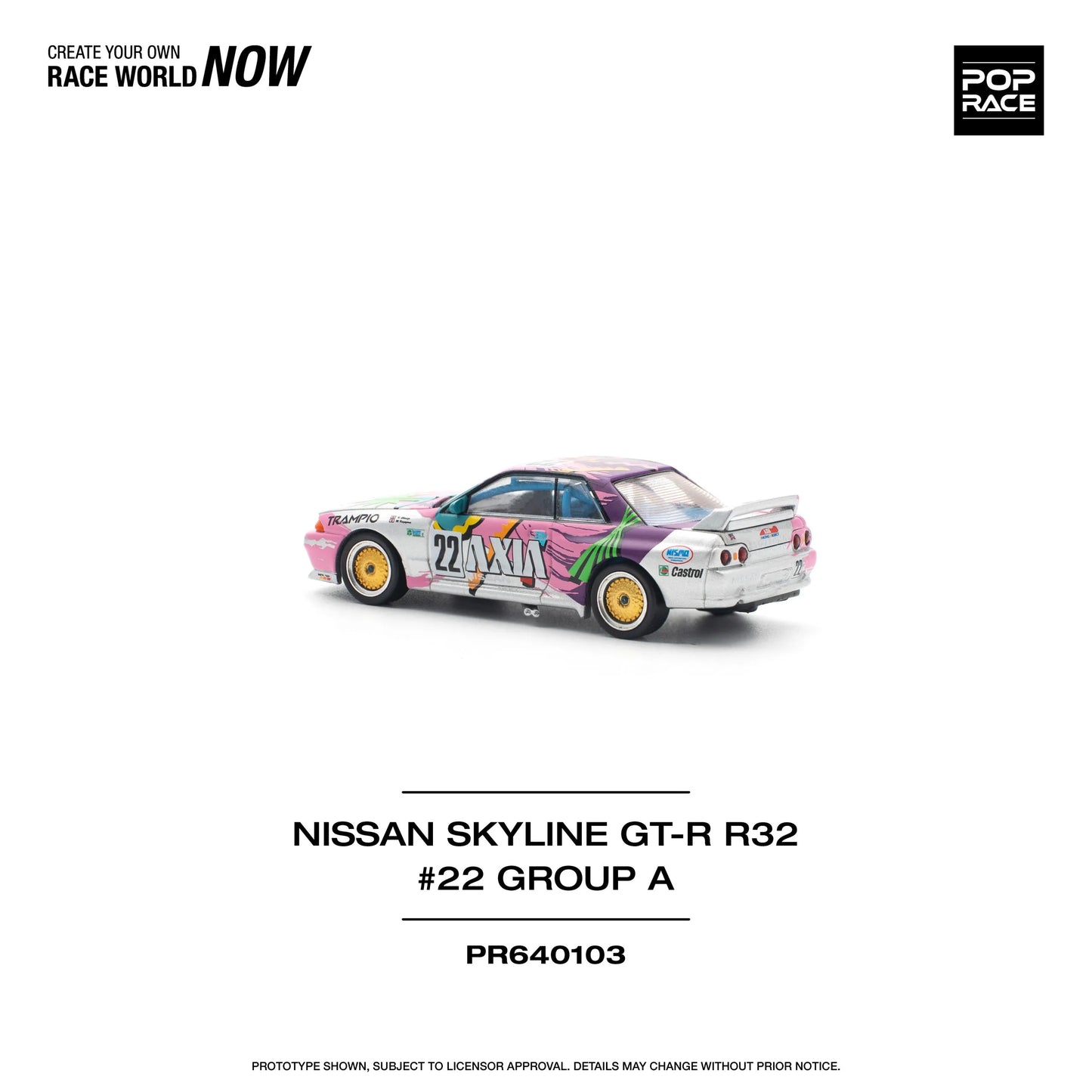 Rear view of Pop Race Nissan Skyline GT-R R32 AXIA Group A collectible diecast model