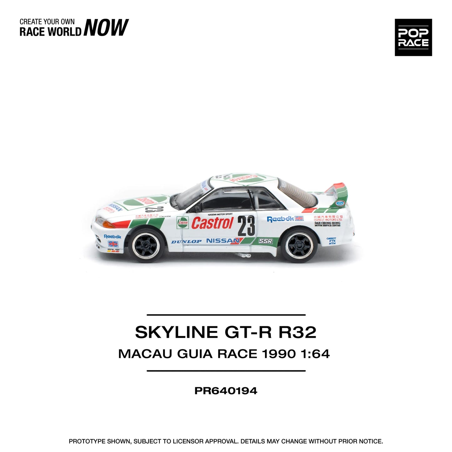 Nissan Skyline GT-R R32 Macau Guia Race 1990 Winner Pop Race Diecast Model Car Side Profile