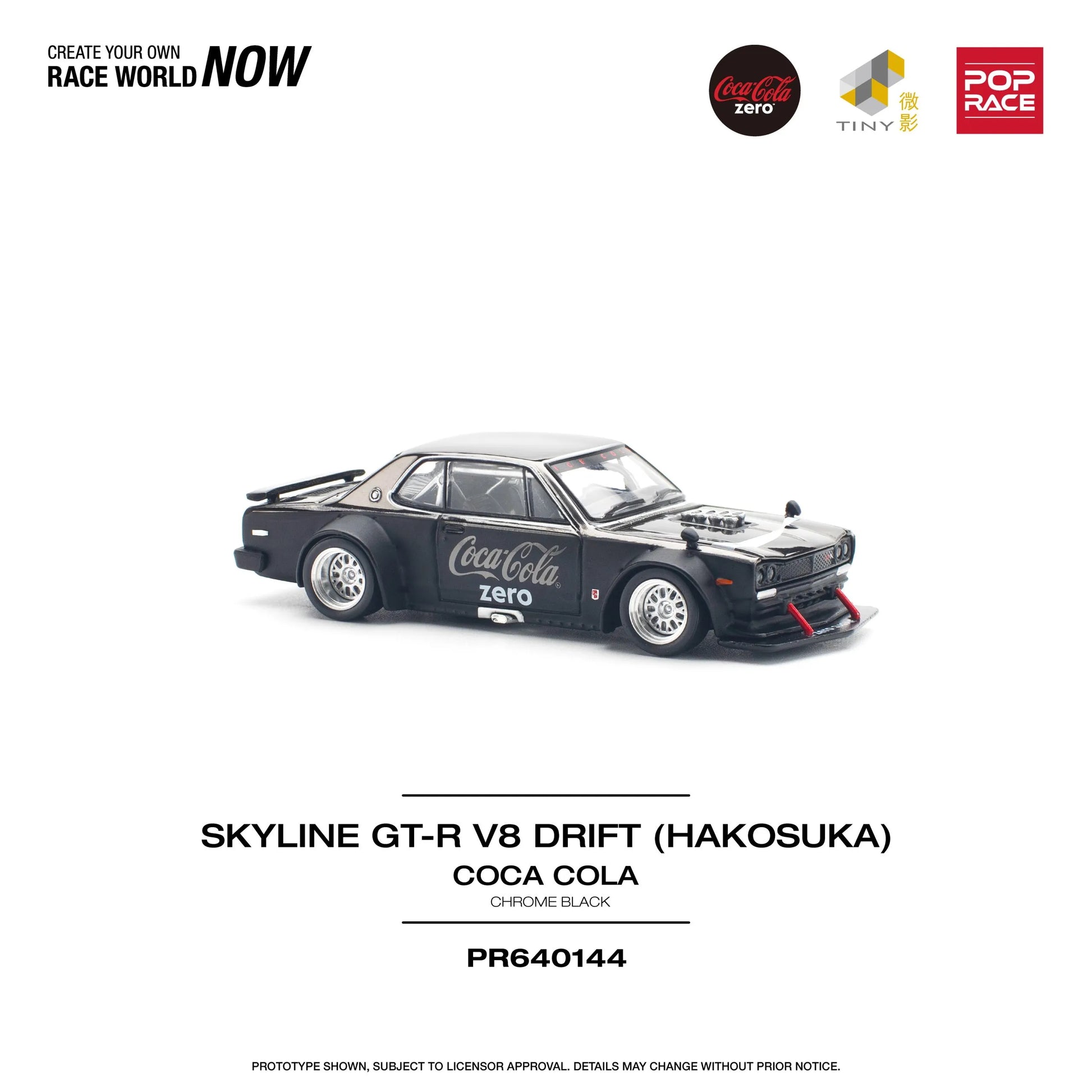 Side profile of Coca-Cola Nissan Skyline GT-R V8 Drift 1:64 scale diecast car
