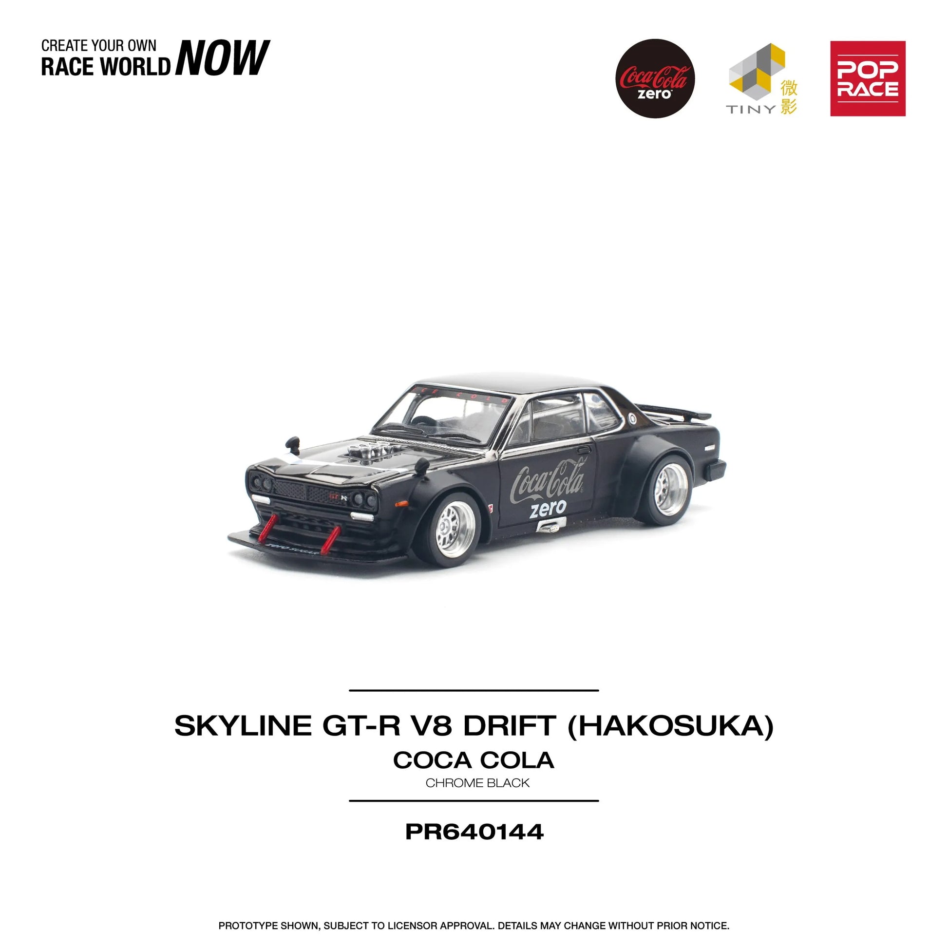 Side profile of Coca-Cola Nissan Skyline GT-R V8 Drift 1:64 scale diecast car unboxed
