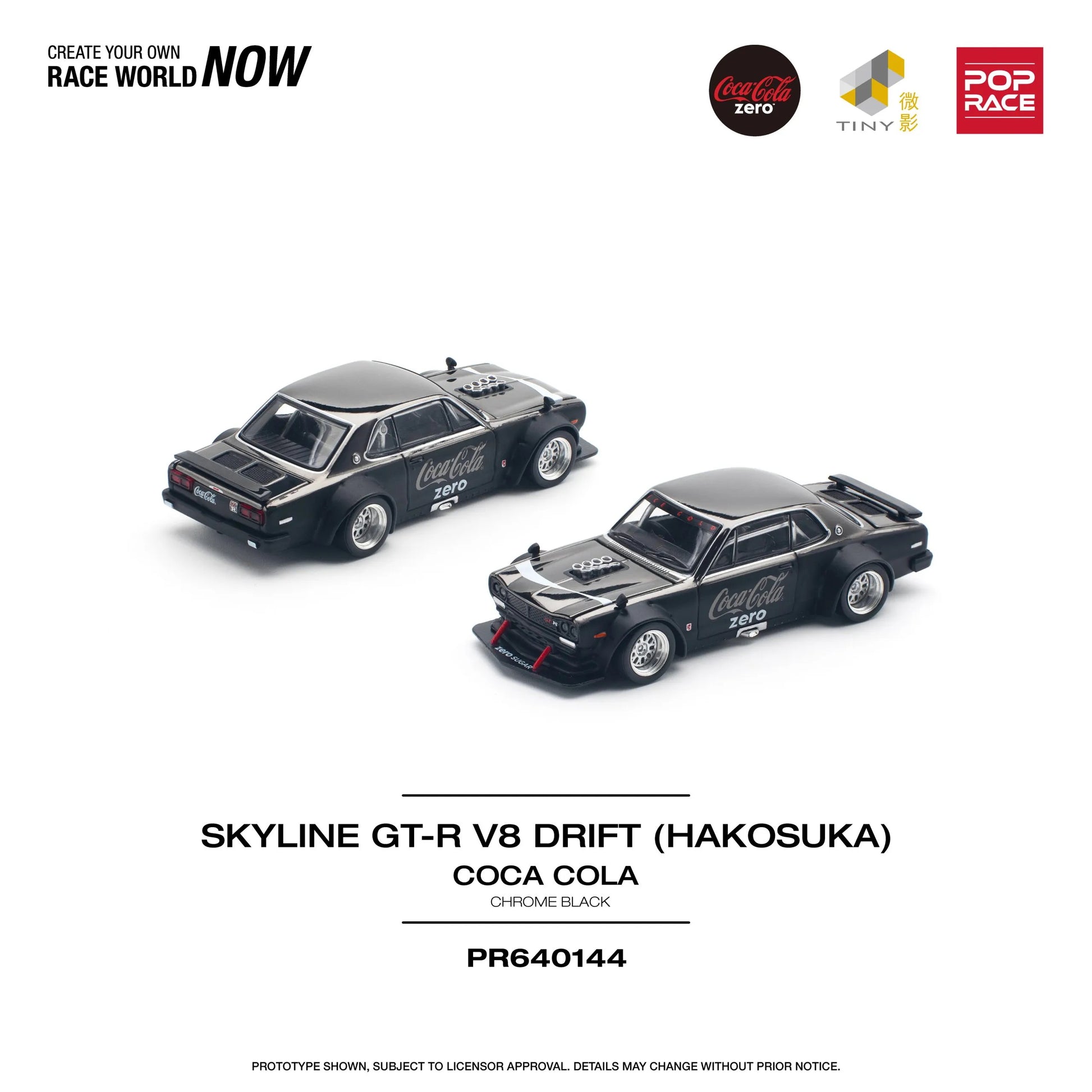 Side profile of Coca-Cola Nissan Skyline GT-R V8 Drift 1:64 scale diecast cars unboxed