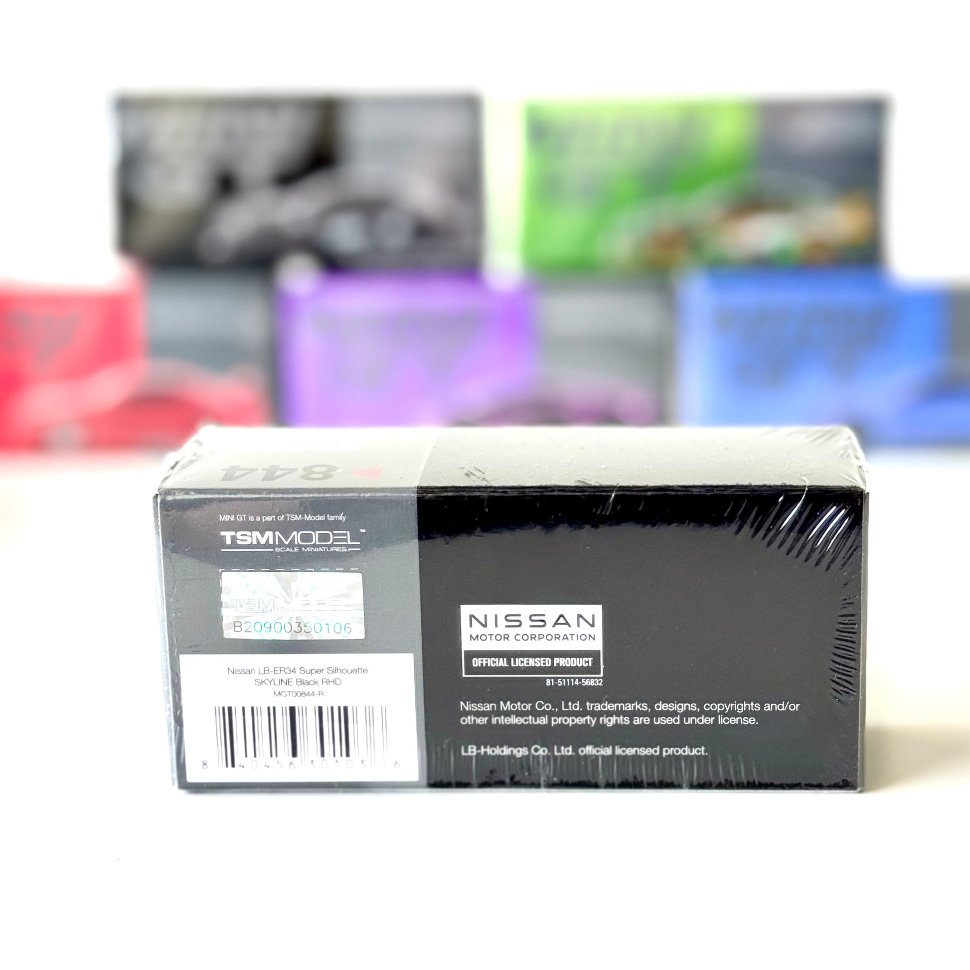 Back of Mini GT box for Nissan Skyline LB-ER34 Super Silhouette 1:64 model
