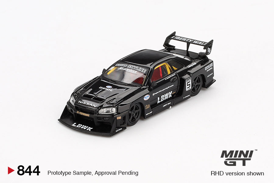 Top-down view of Liberty Walk Nissan Skyline LB-ER34 diecast in black