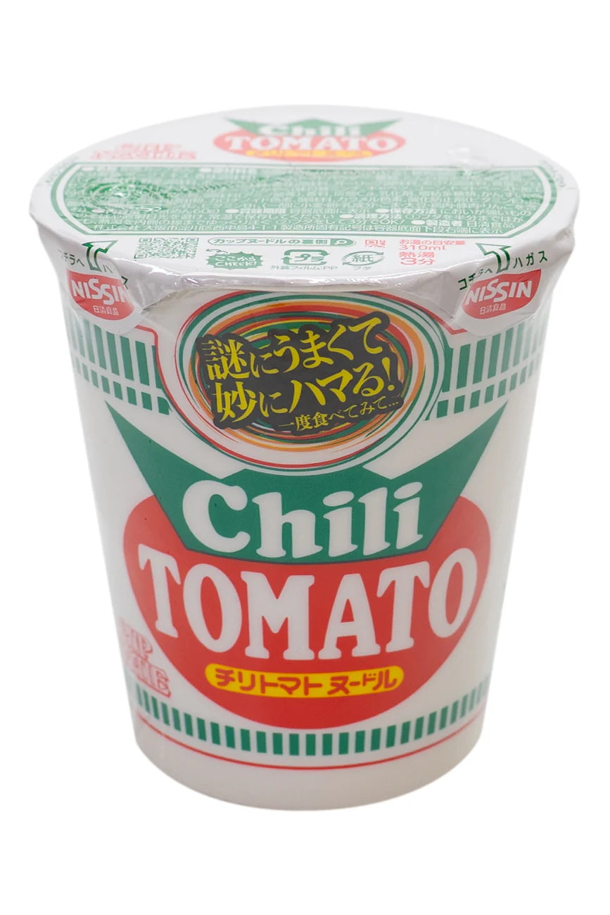 Top view of NISSIN Cup Noodle Chilli Tomato opened and ready