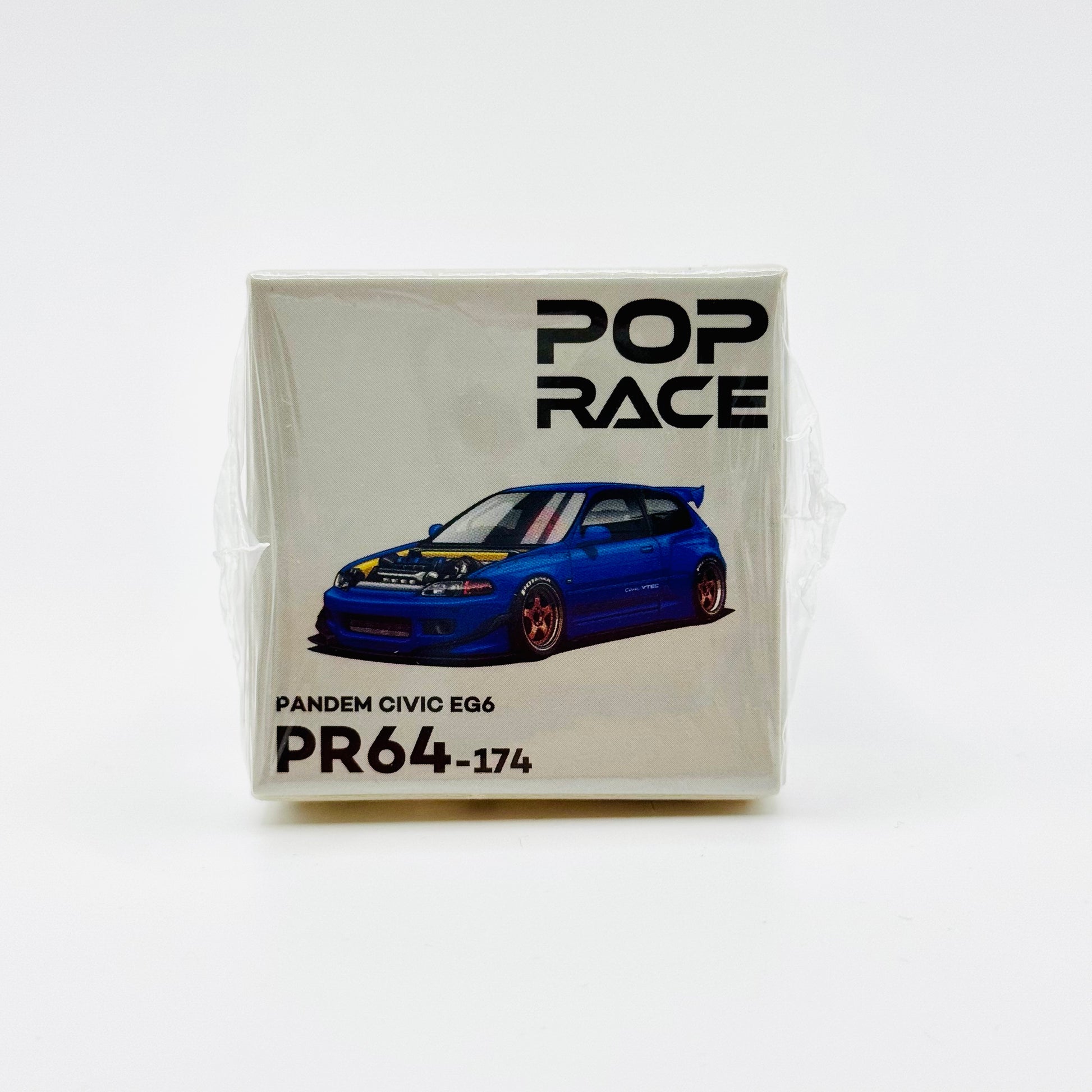 Angled boxed shot of Pop Race Pandem Honda Civic EG6 Metallic Blue diecast model