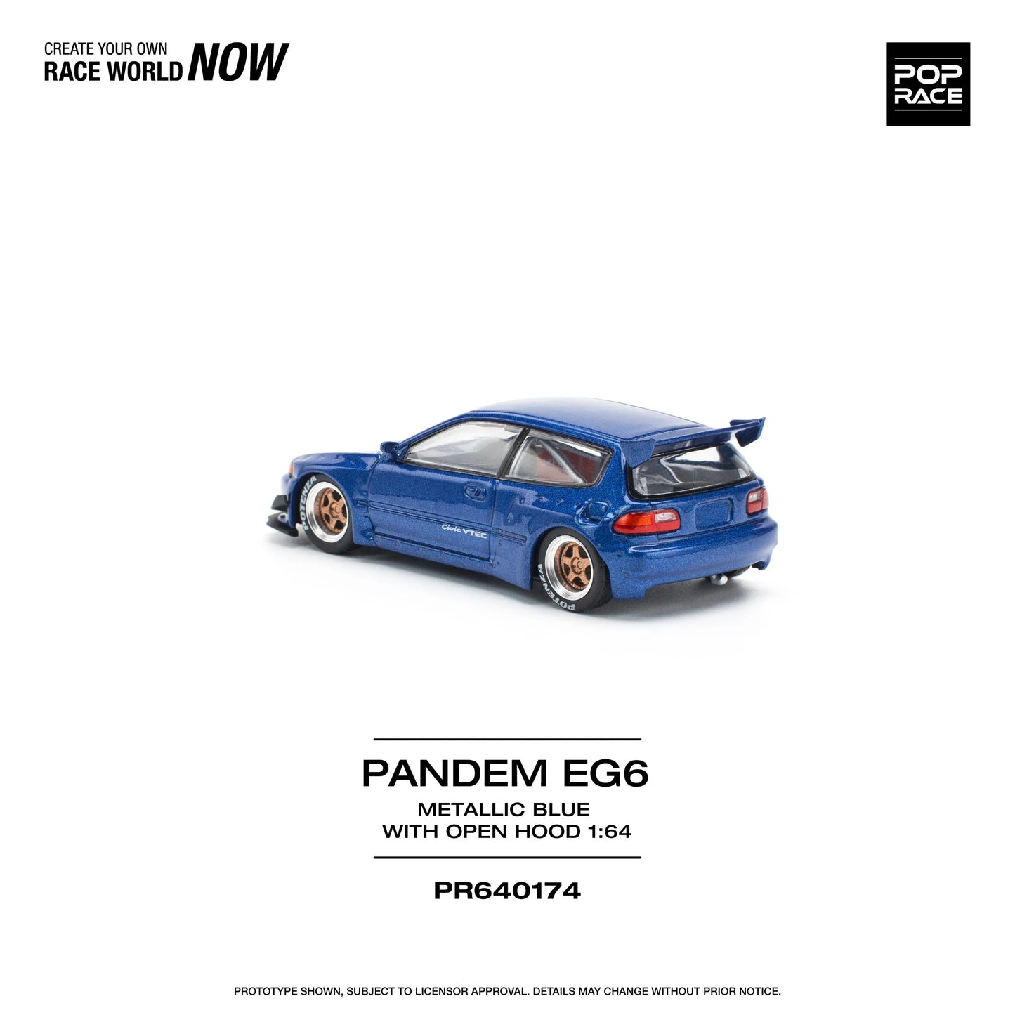 Rear view of Pop Race Pandem Honda Civic EG6 Metallic Blue diecast collectible