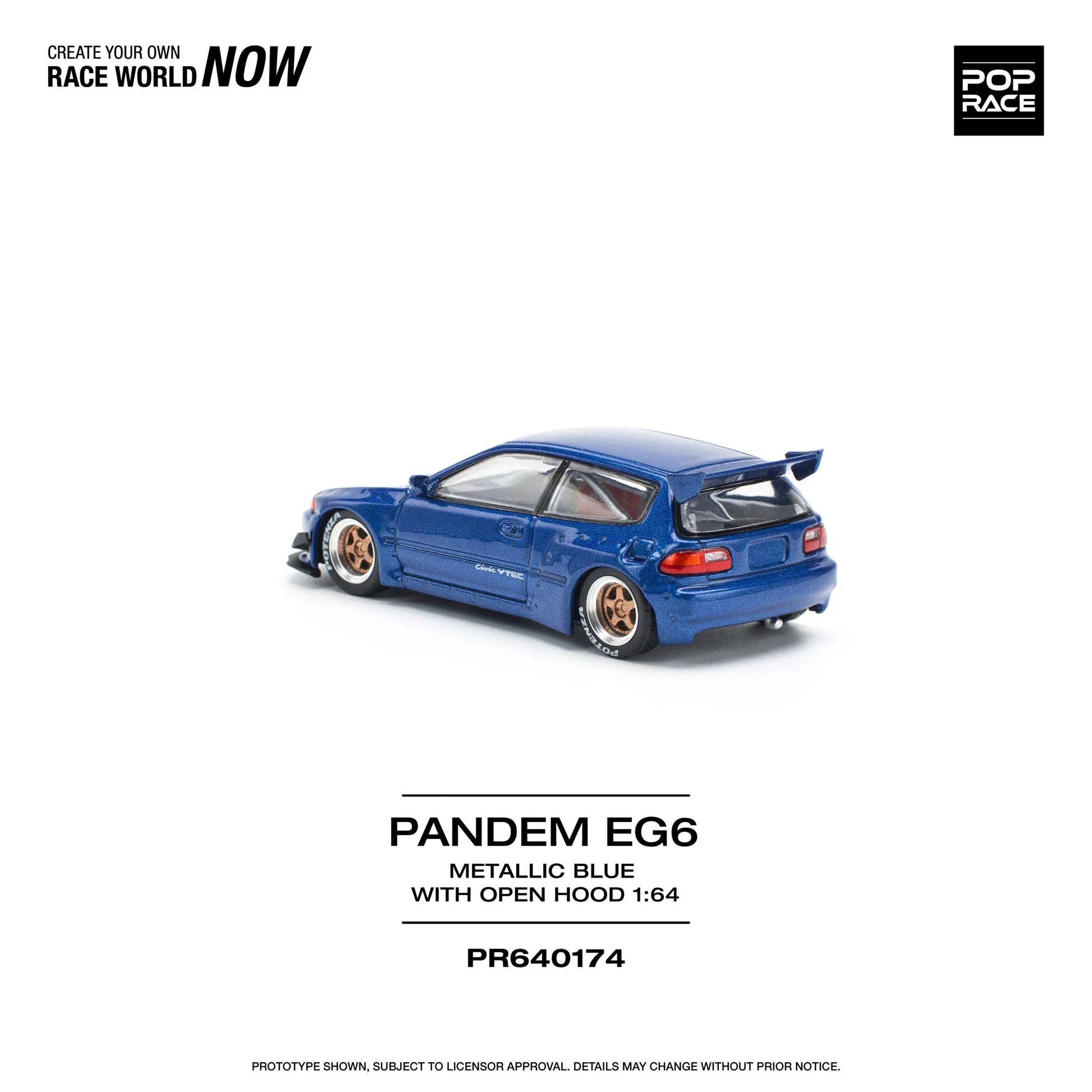 Rear view of Pop Race Pandem Honda Civic EG6 Metallic Blue diecast collectible