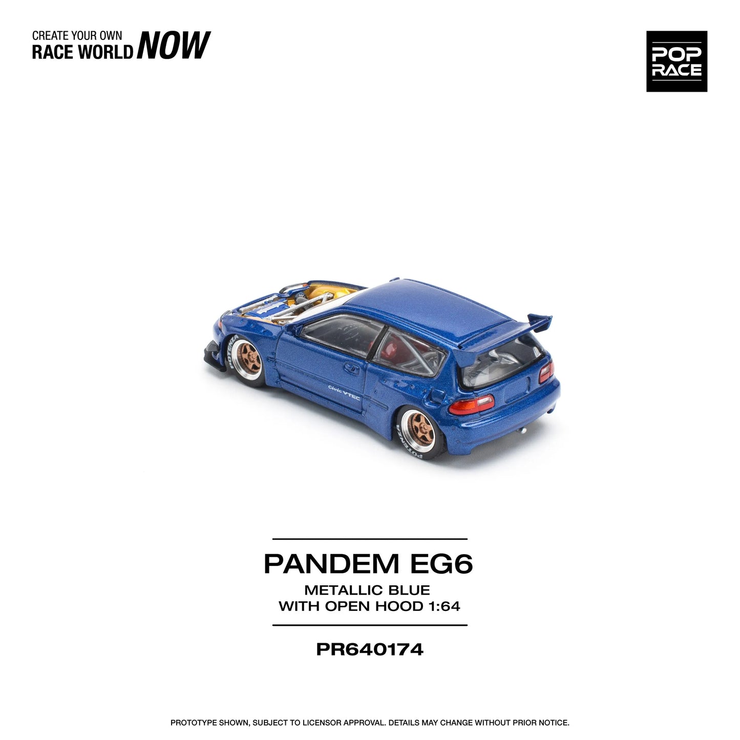 Top view of Pop Race Pandem Honda Civic EG6 Metallic Blue model car
