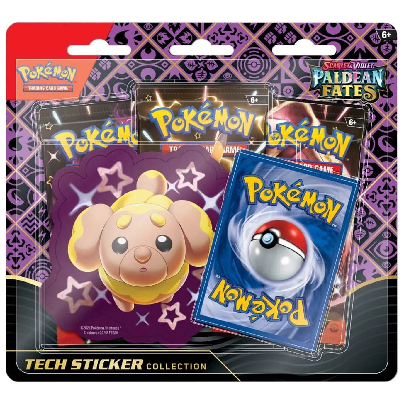 Front view of Pokémon TCG: Paldean Fates Tech Sticker Collection – Scarlet & Violet - Shiny Fidough