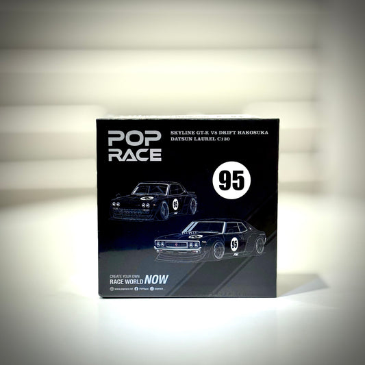 Front of Pop Race 2-car boxed set featuring Skyline GT-R Hakosuka & Laurel C130 – Hong Kong Toycar Salon 2025 exclusive.