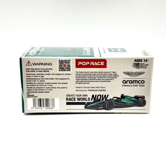 Pop Race Aston Martin AMR23 F1 #18 Lance Stroll 1:64 diecast model car boxed rear view