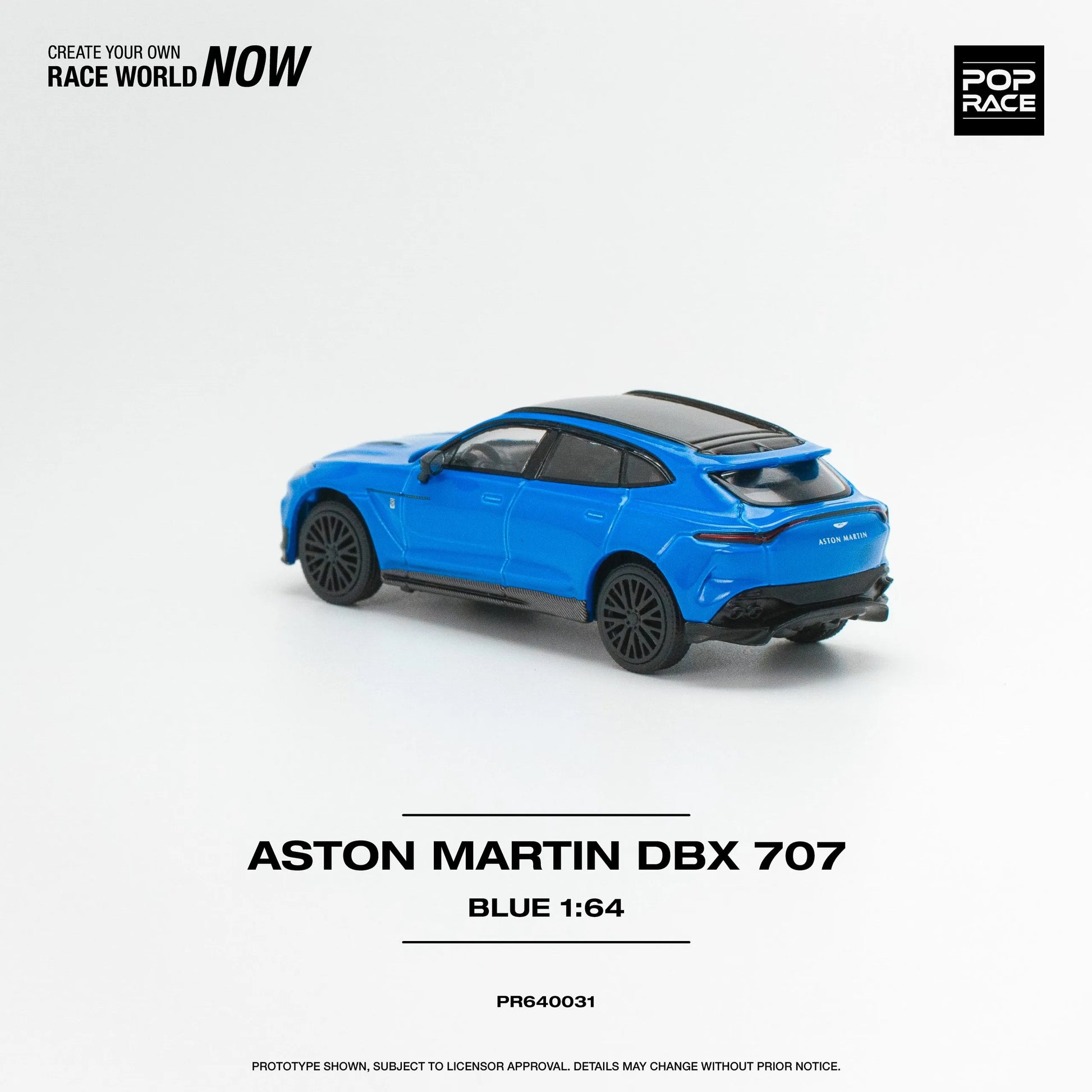 Rear view of Aston Martin DBX 707 Blue diecast model by Pop Race in 1:64