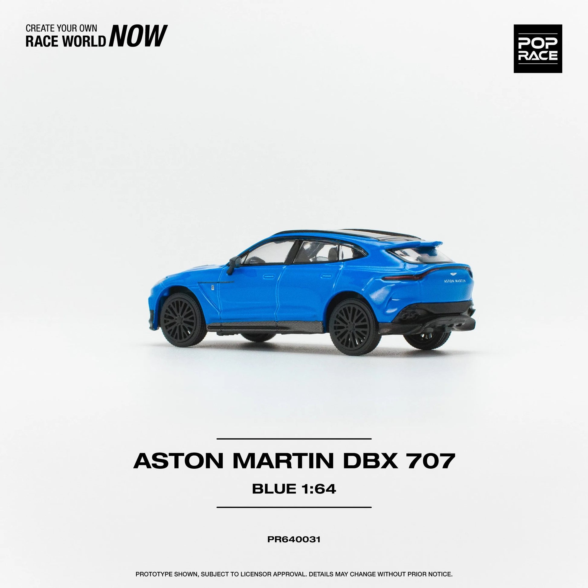 Rear view of Aston Martin DBX 707 Blue diecast model by Pop Race in 1:64