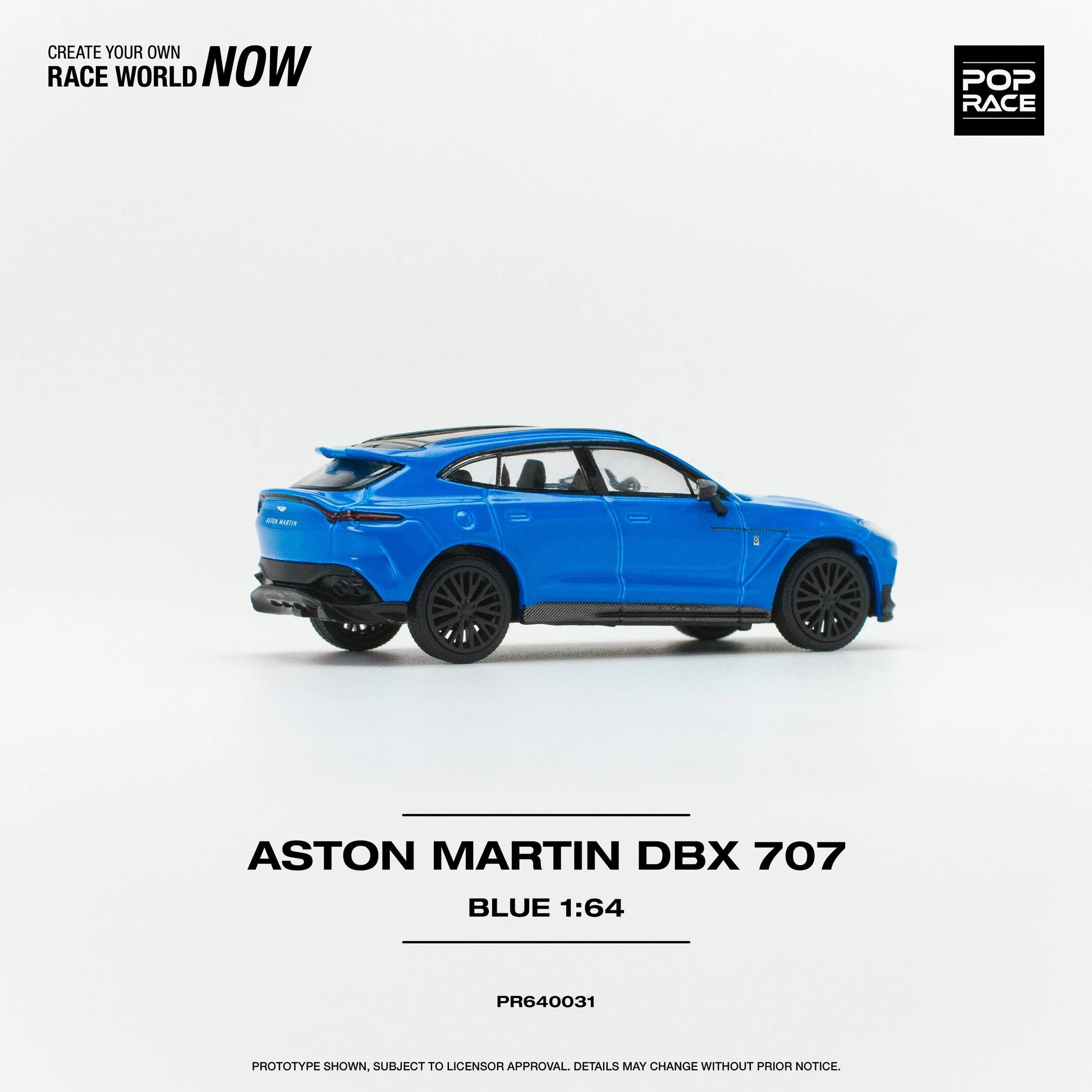 Rear view of Aston Martin DBX 707 Blue diecast model by Pop Race in 1:64