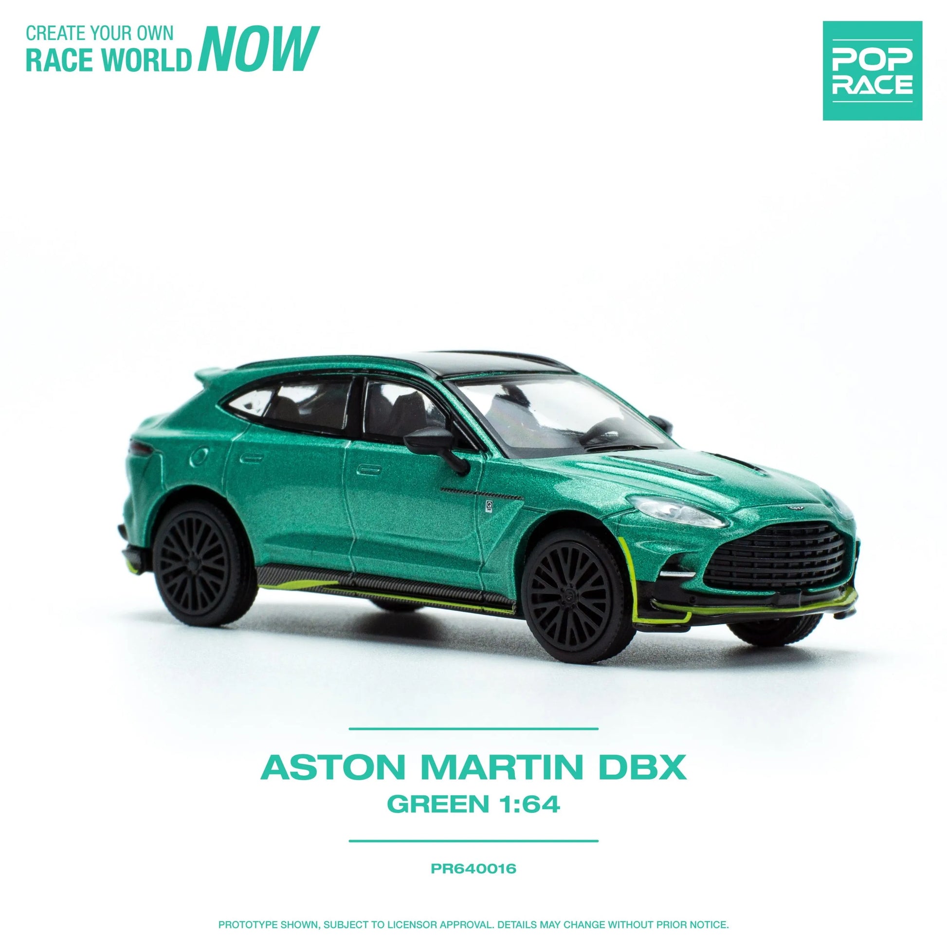 Front view of Aston Martin DBX Racing Green 1:64 diecast model by Pop Race