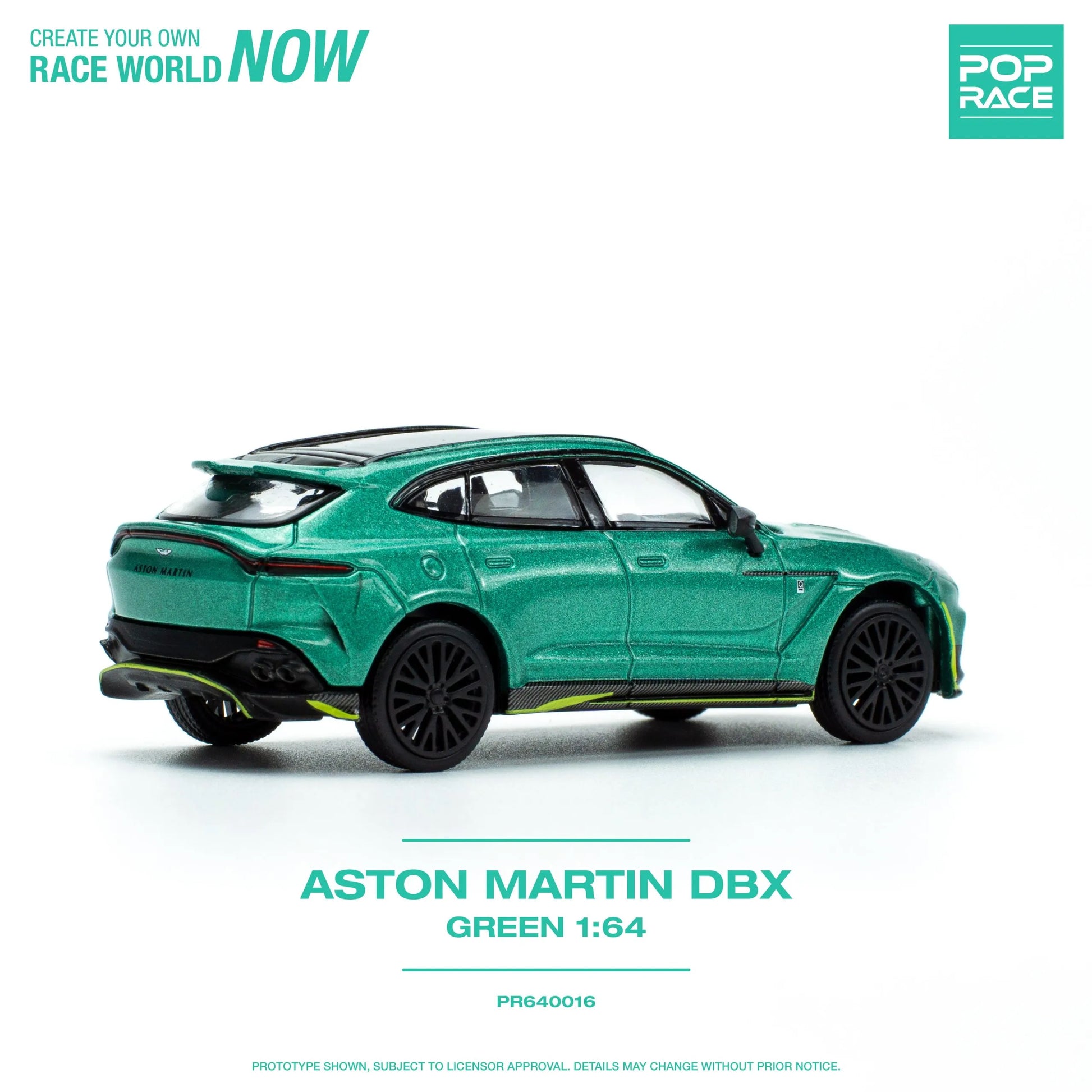 Rear view of Aston Martin DBX Racing Green 1:64 model car by Pop Race