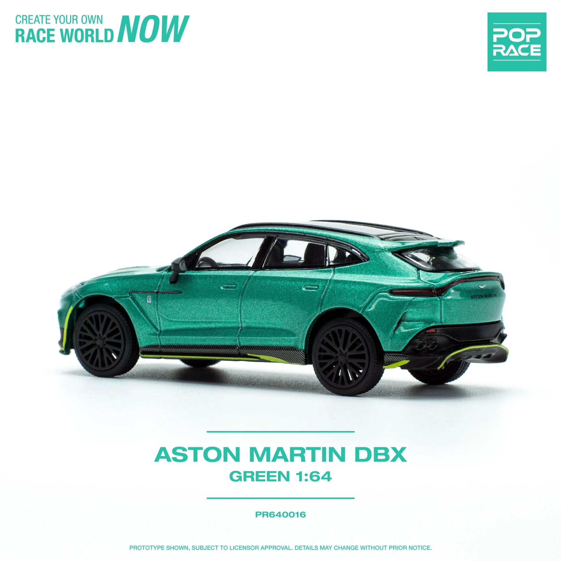 Rear view of Aston Martin DBX Racing Green 1:64 model car by Pop Race