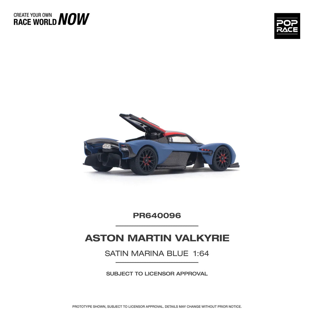 Rear view of Aston Martin Valkyrie Satin Marina Blue 1:64 diecast hypercar model