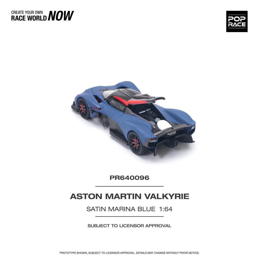 Rear view of Aston Martin Valkyrie Satin Marina Blue 1:64 diecast hypercar model