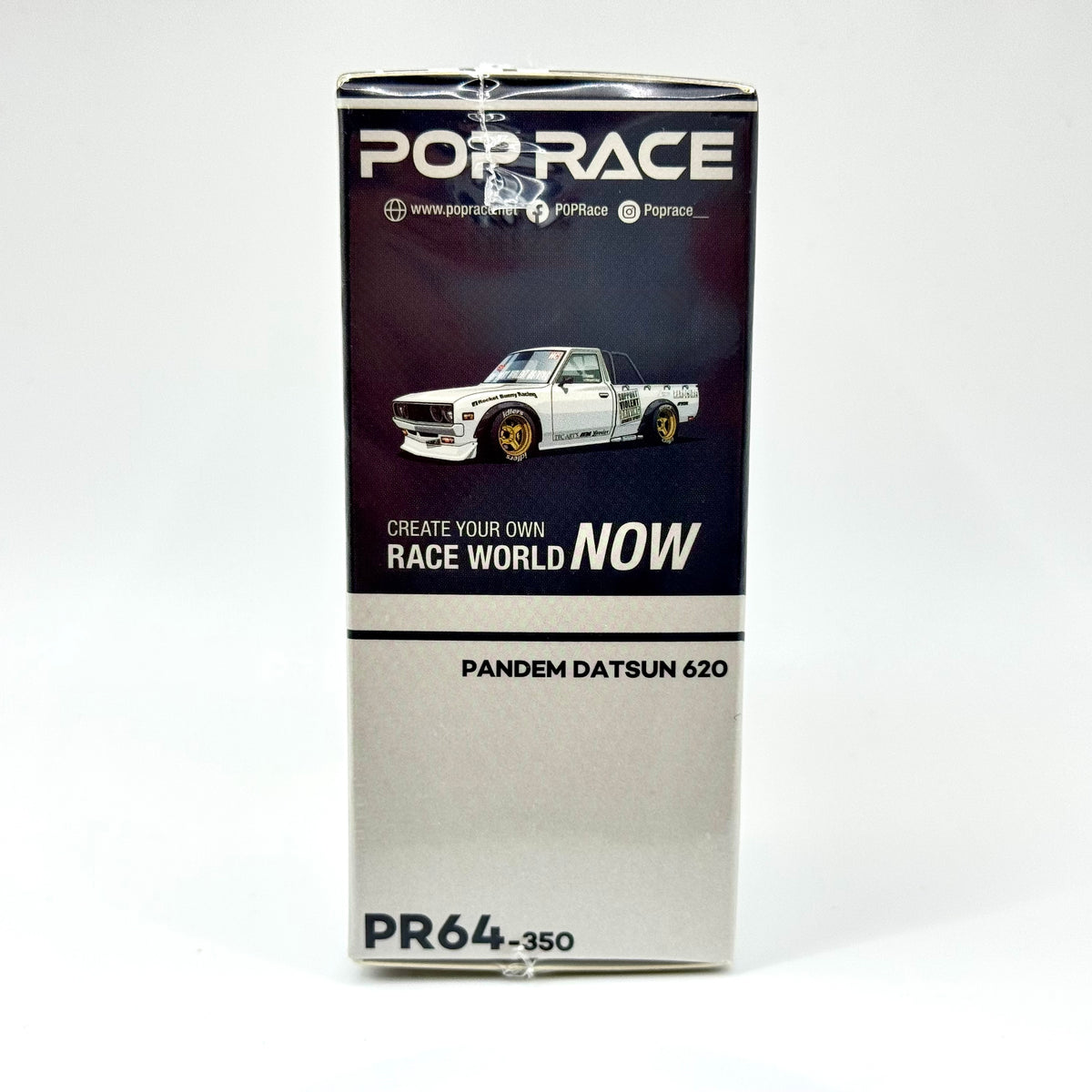 Pop Race Datsun 620 Pandem White 1:64 model car packaging side view