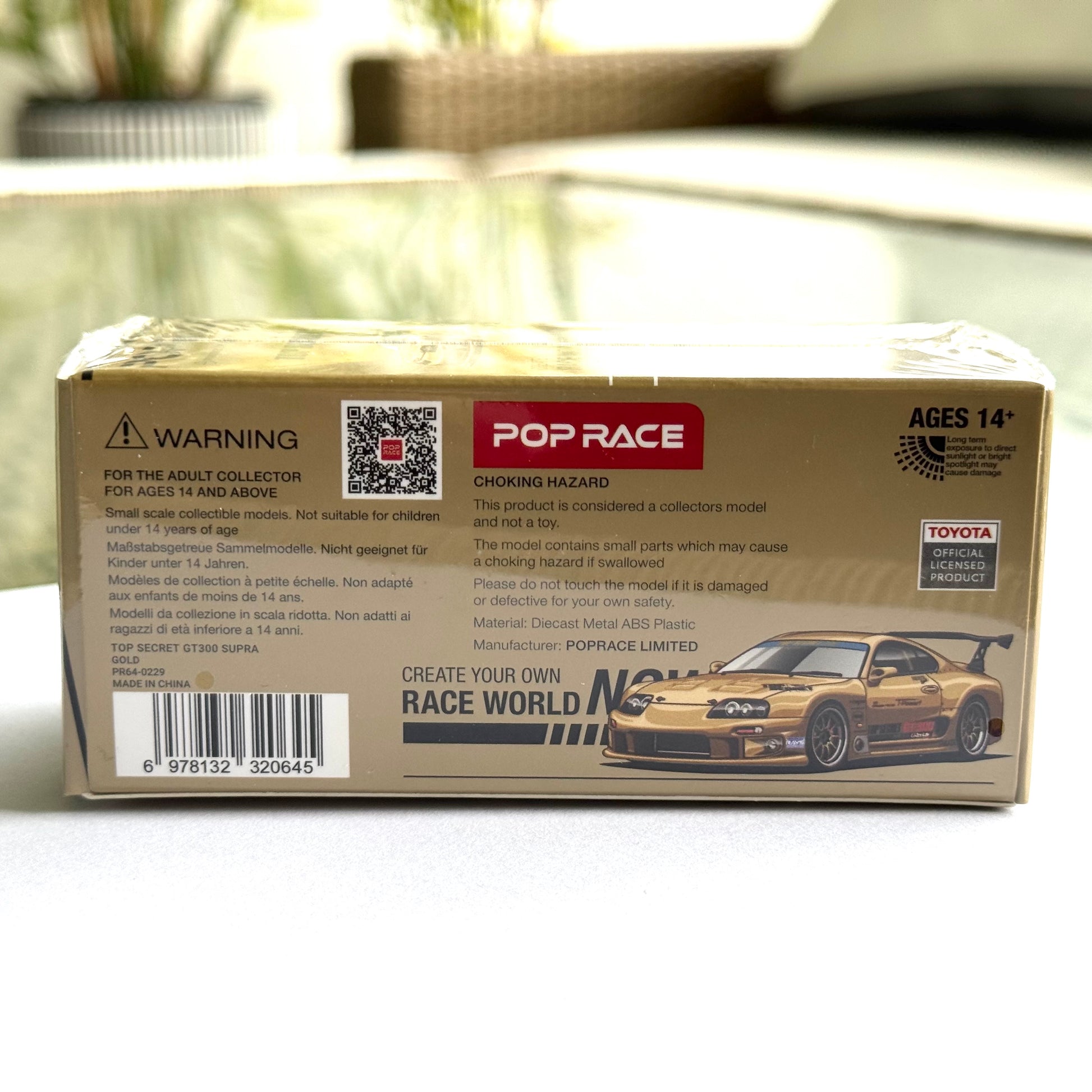 Boxed packaging of Pop Race Top Secret GT300 Supra model