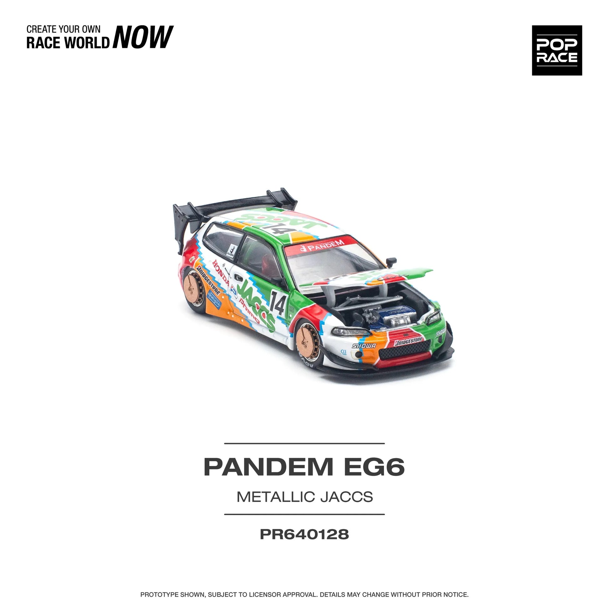 Front profile of Pop Race Honda Civic EG6 Pandem v1.5 JACCS 1:64 diecast model