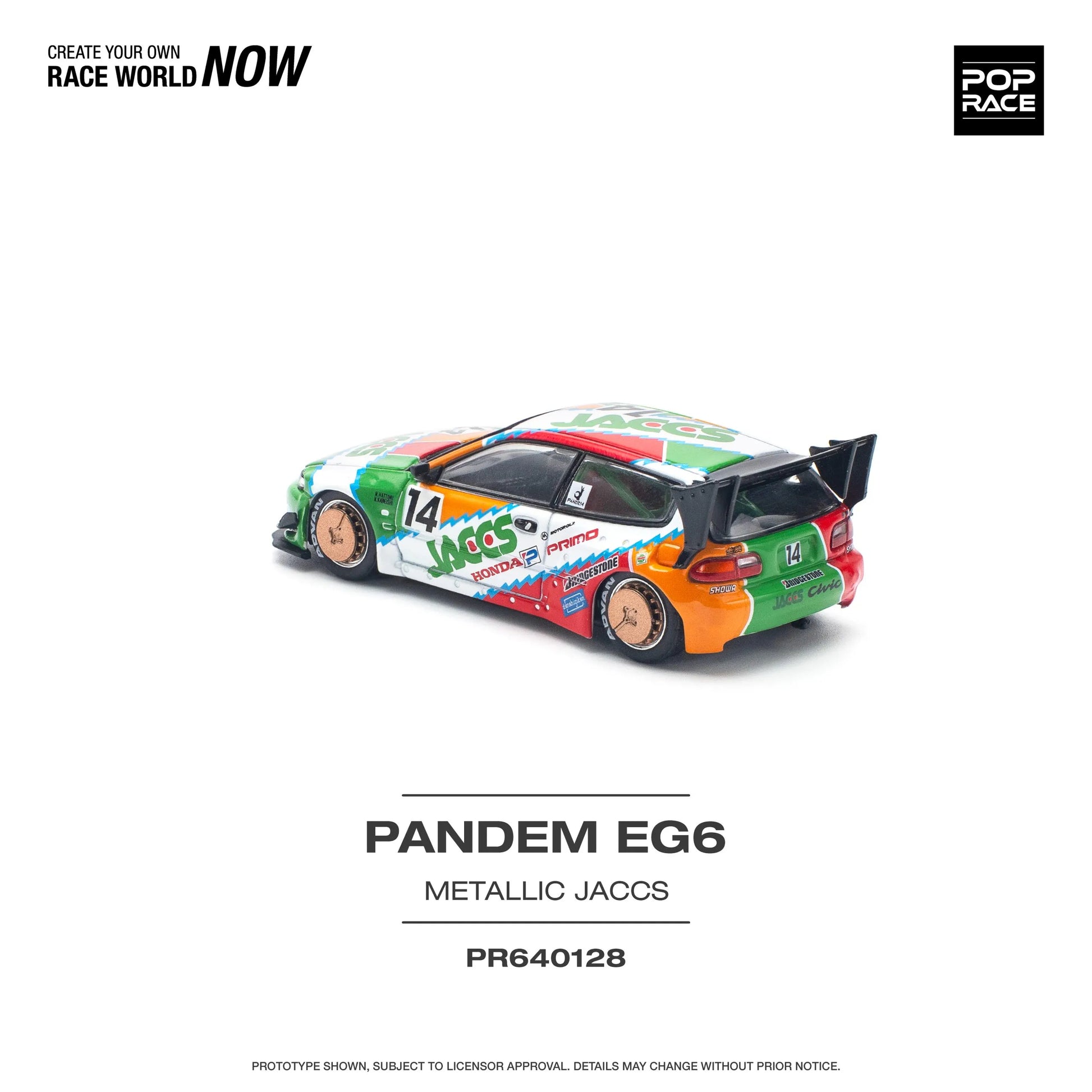 Top view of Pop Race 1:64 Honda Civic EG6 Pandem v1.5 JACCS diecast model