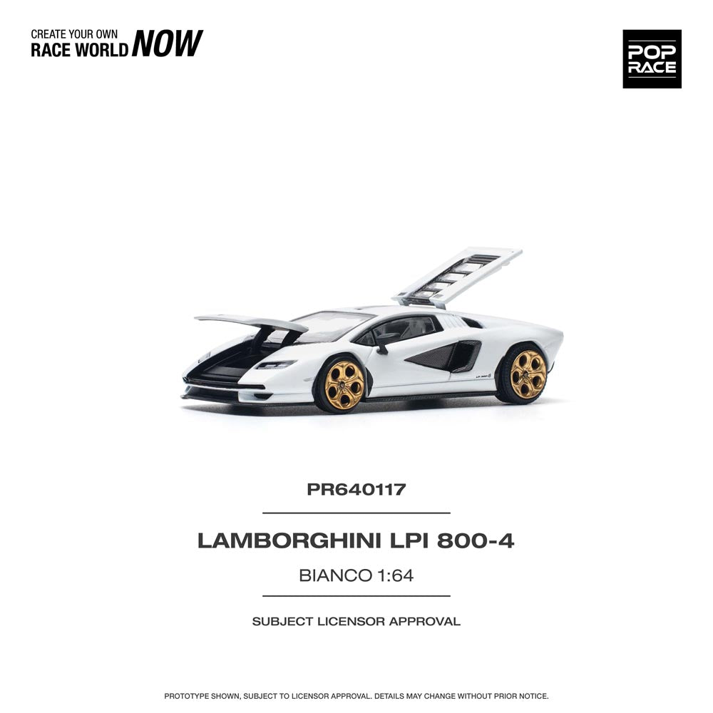Side profile of Pop Race Lamborghini Countach LPI 800-4 Bianco 1:64 diecast model