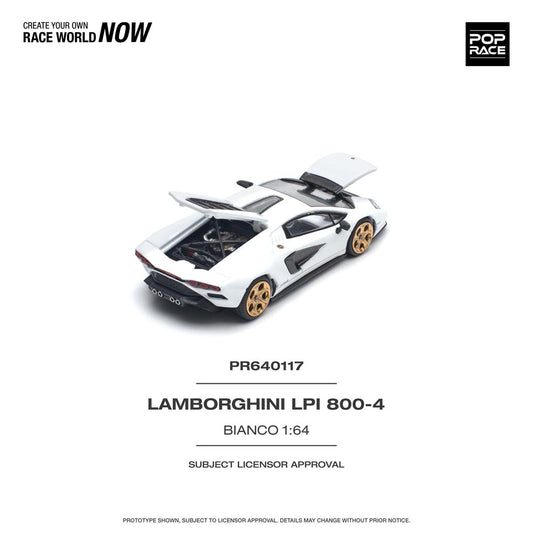 Top-down view of Lamborghini Countach LPI 800-4 Bianco diecast model in 1:64 scale