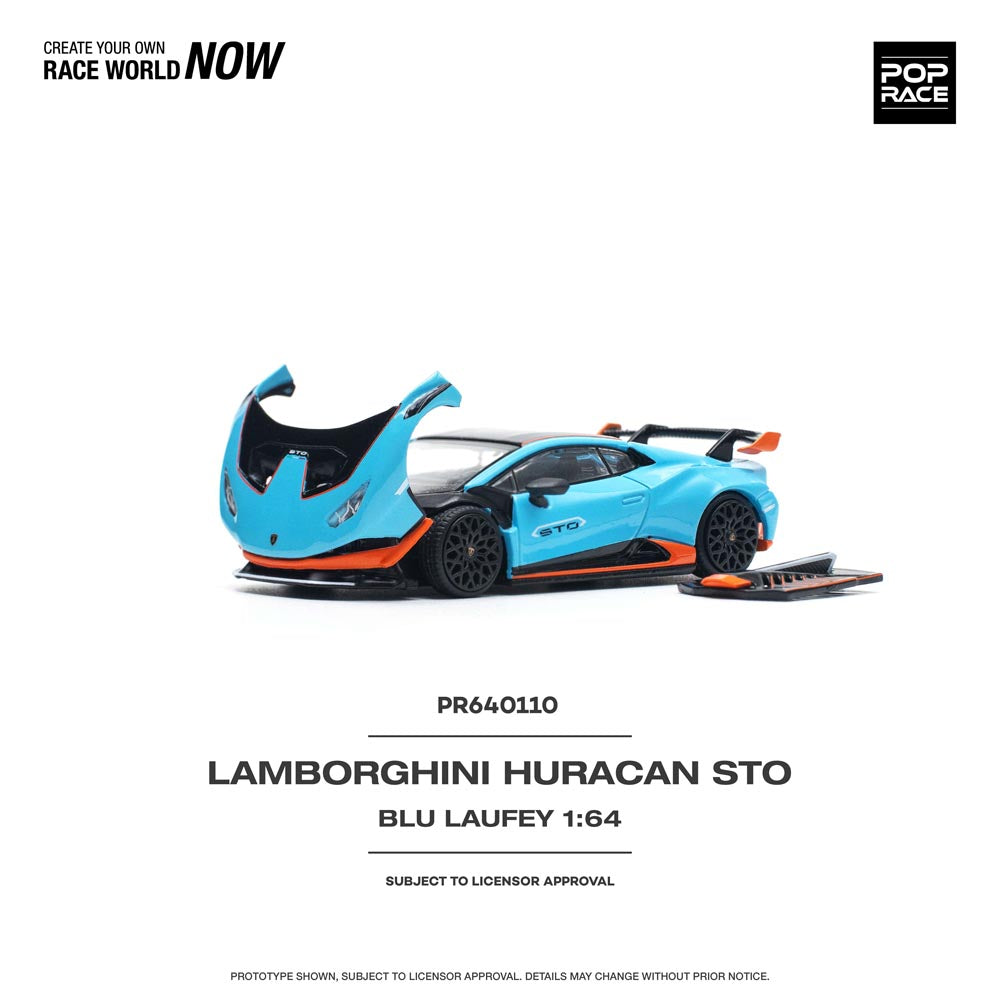 Front view of Lamborghini Huracan STO 1:64 diecast model Pop Race unboxed