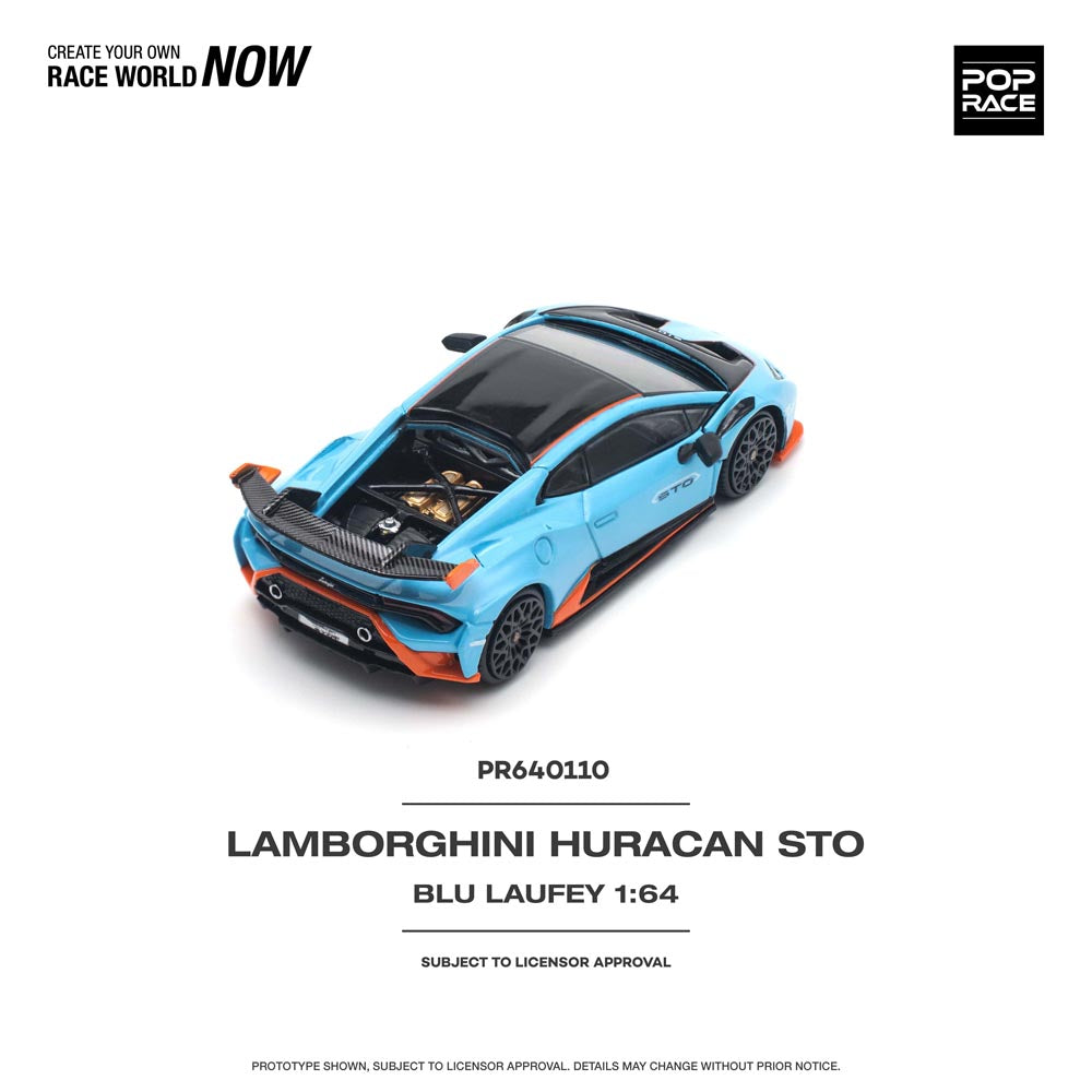Top-down view of Lamborghini Huracan STO 1:64 diecast model Pop Race unboxed
