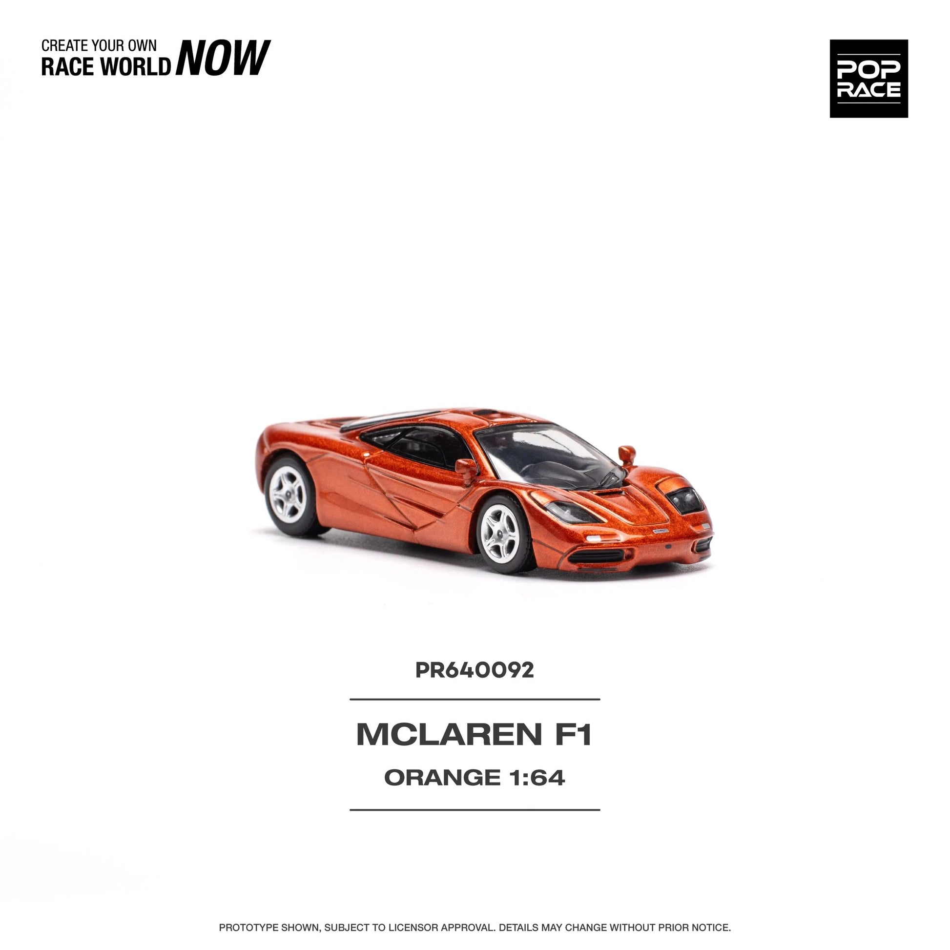 Front view of Pop Race McLaren F1 Orange 1:64 diecast model car