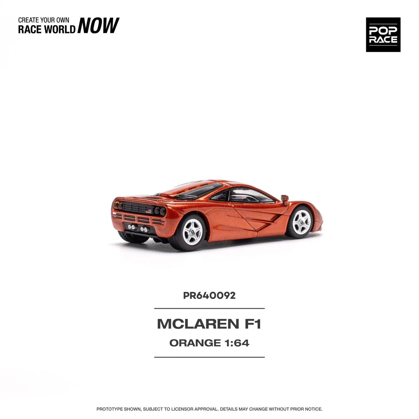 Rear view of Pop Race McLaren F1 1:64 diecast car in orange finish