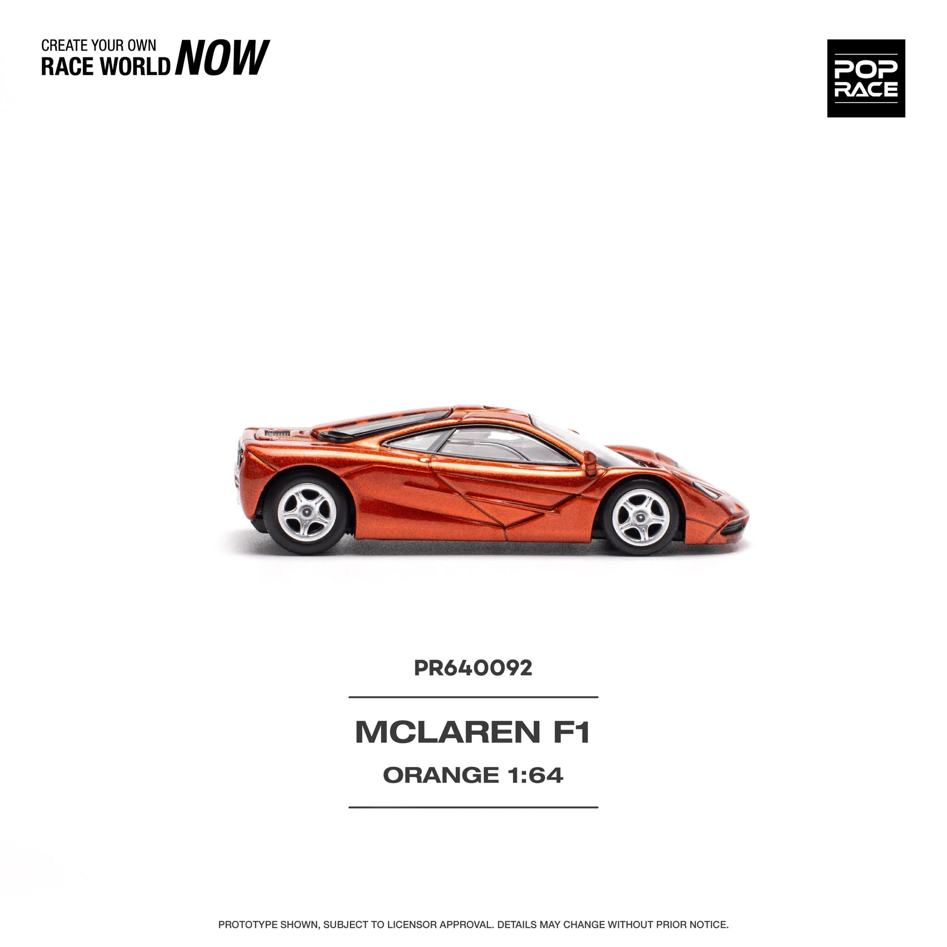 Right side angle of McLaren F1 Orange 1:64 scale diecast car by Pop Race