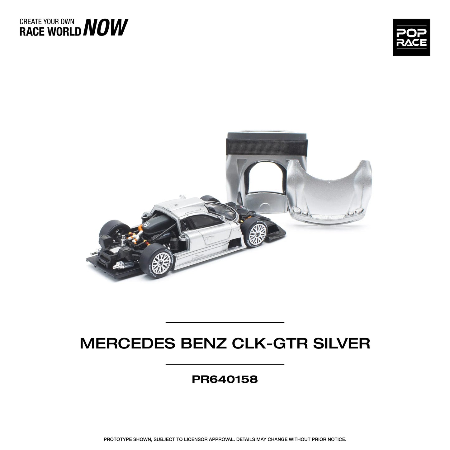 Back of standard Pop Race unboxed for Mercedes-Benz AMG CLK GTR 1:64 diecast model