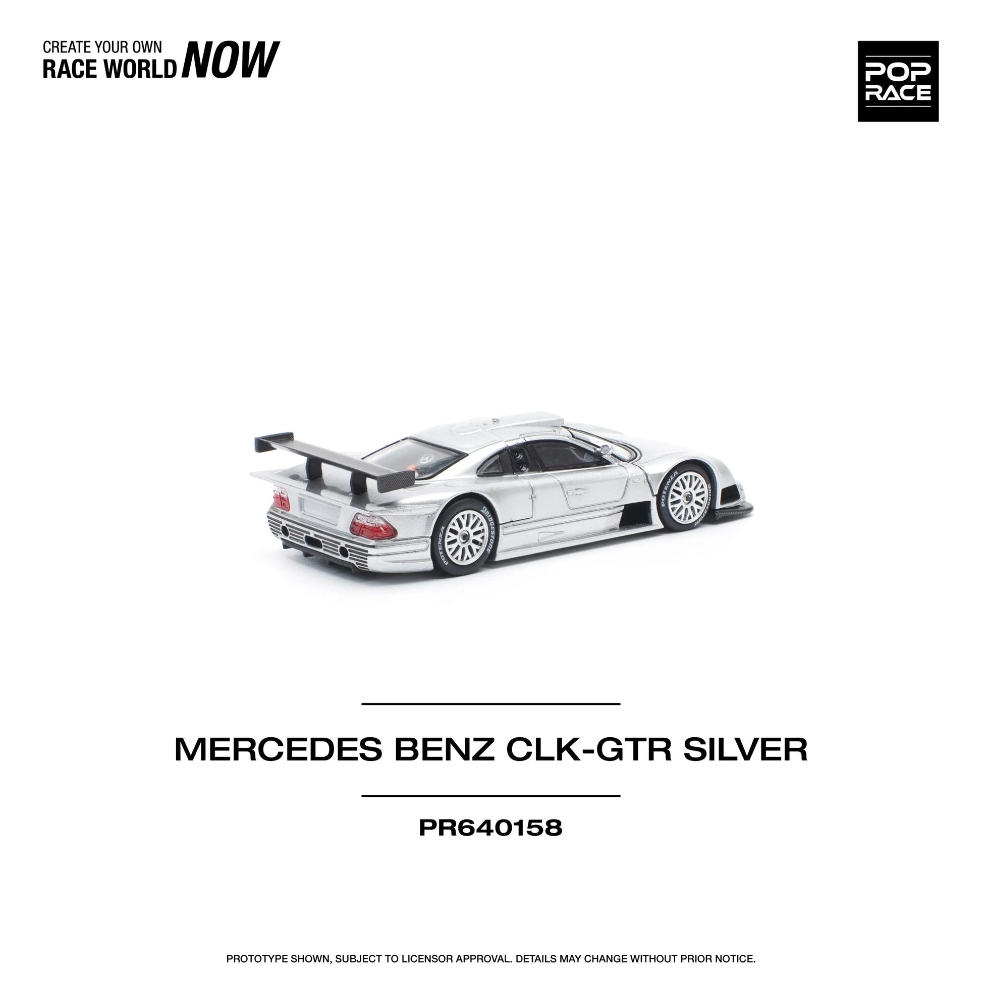 Back of standard Pop Race unboxed for Mercedes-Benz AMG CLK GTR 1:64 diecast model