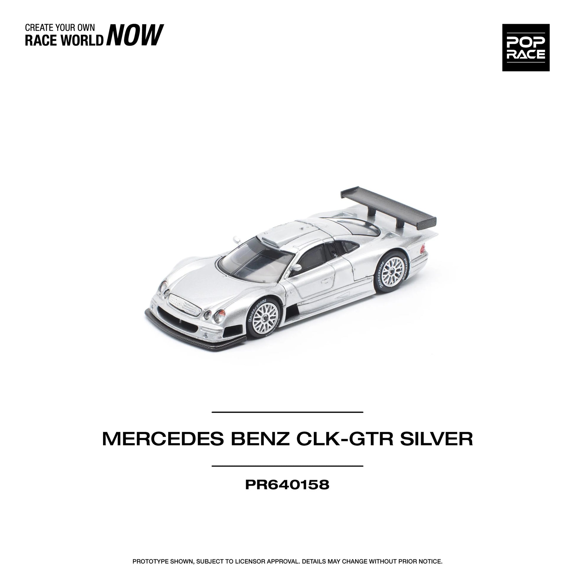 Side angle of Mercedes AMG CLK GTR 1:64 model car Pop Race unboxed