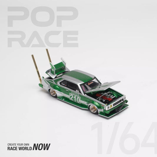 Pop Race Nissan Skyline C210 Kaido Racer Bosozoku Style Green 1:64 diecast – Front display angle