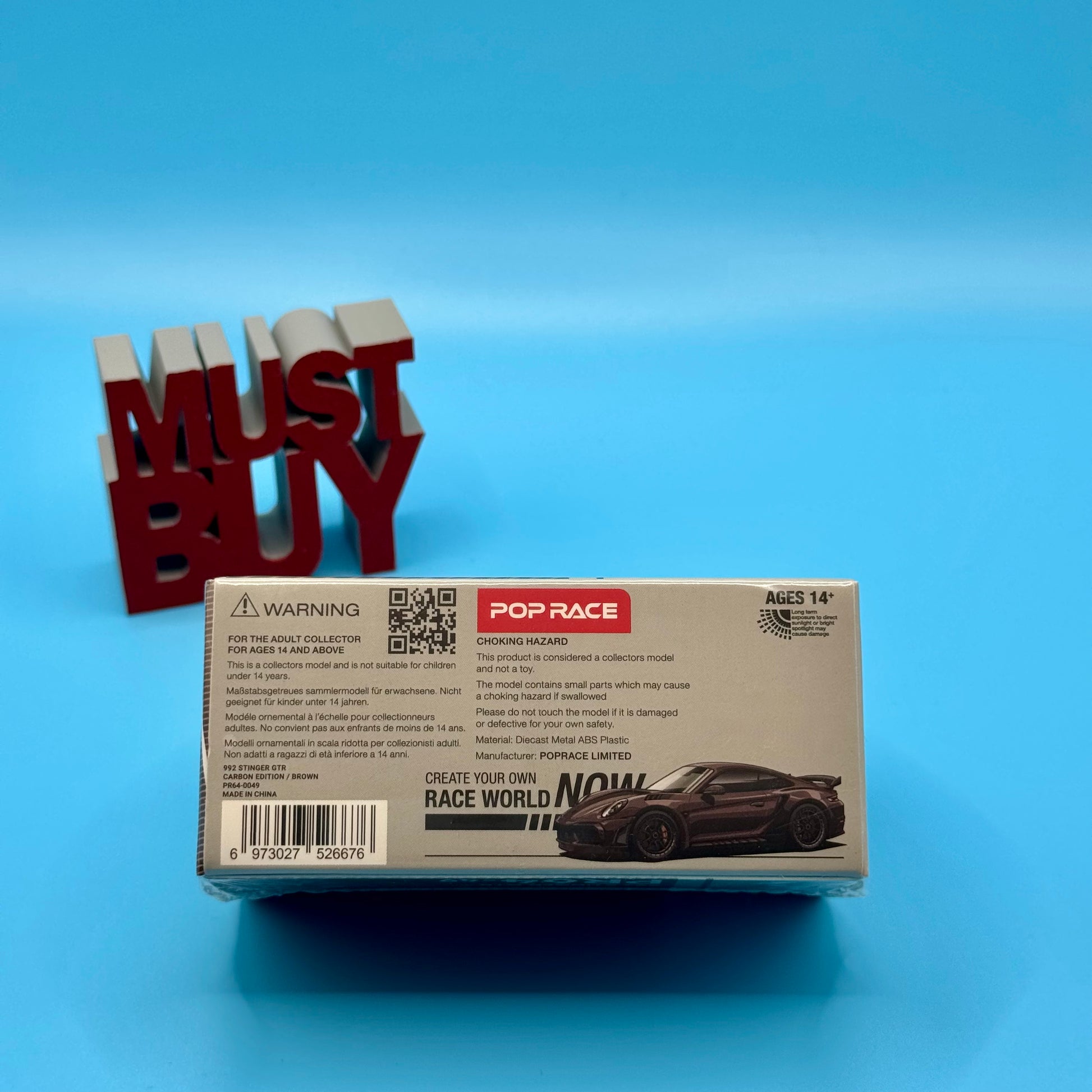 Rear view of box for Porsche 992 Stinger GTR Carbon Brown by Pop Race