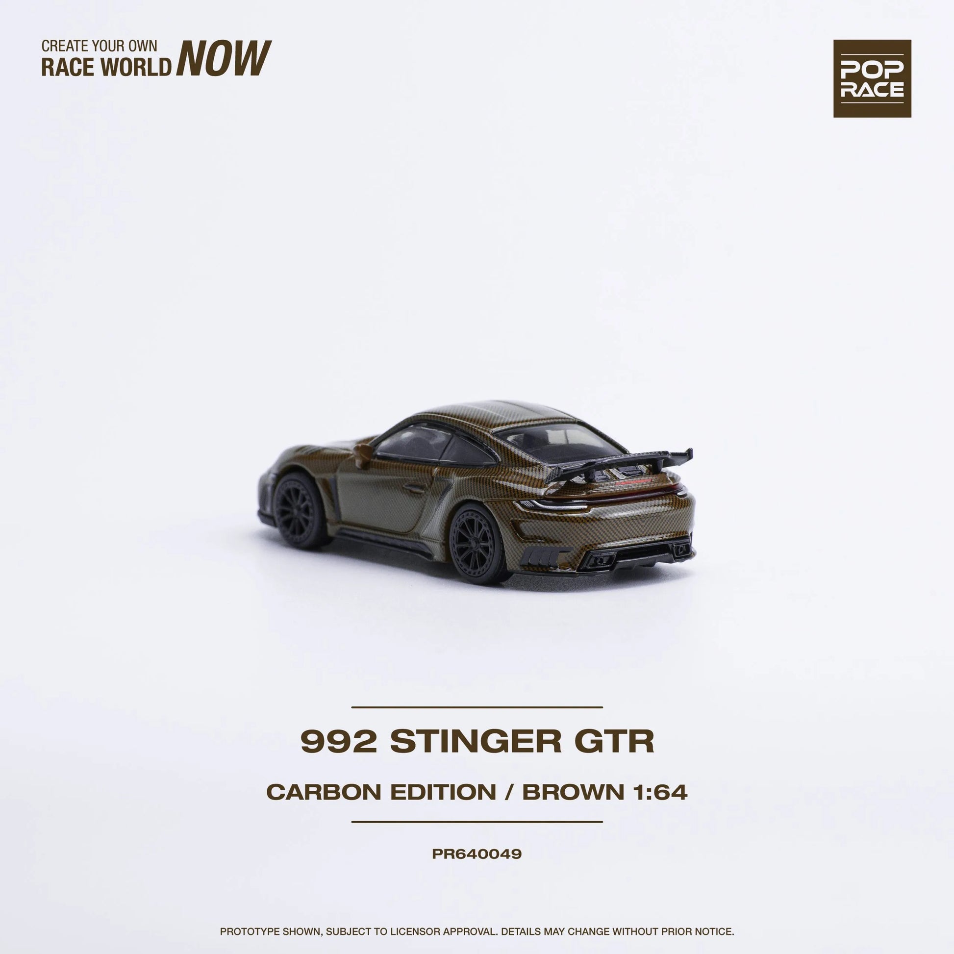 Rear angle of Porsche Stinger GTR Carbon Brown diecast model